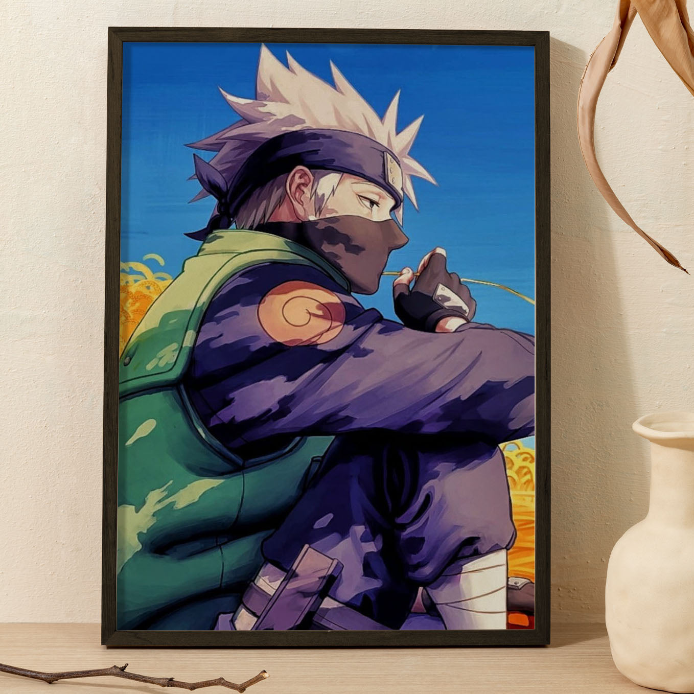 Naruto Cool Kakashi Poster art framed 13x19-Inch - SoulAbiti
