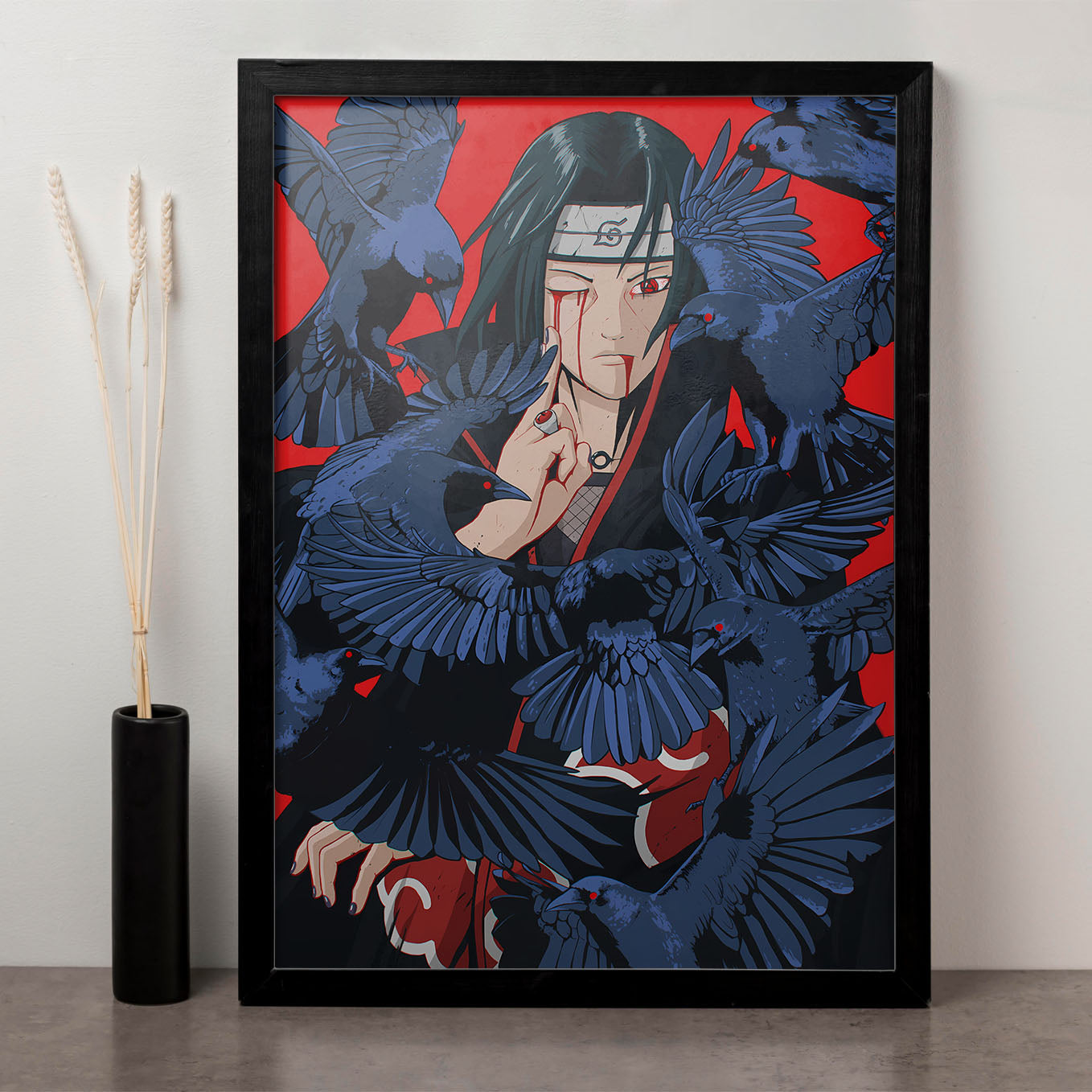 Naruto Itachi Crow Poster art framed 13x19-Inch - SoulAbiti