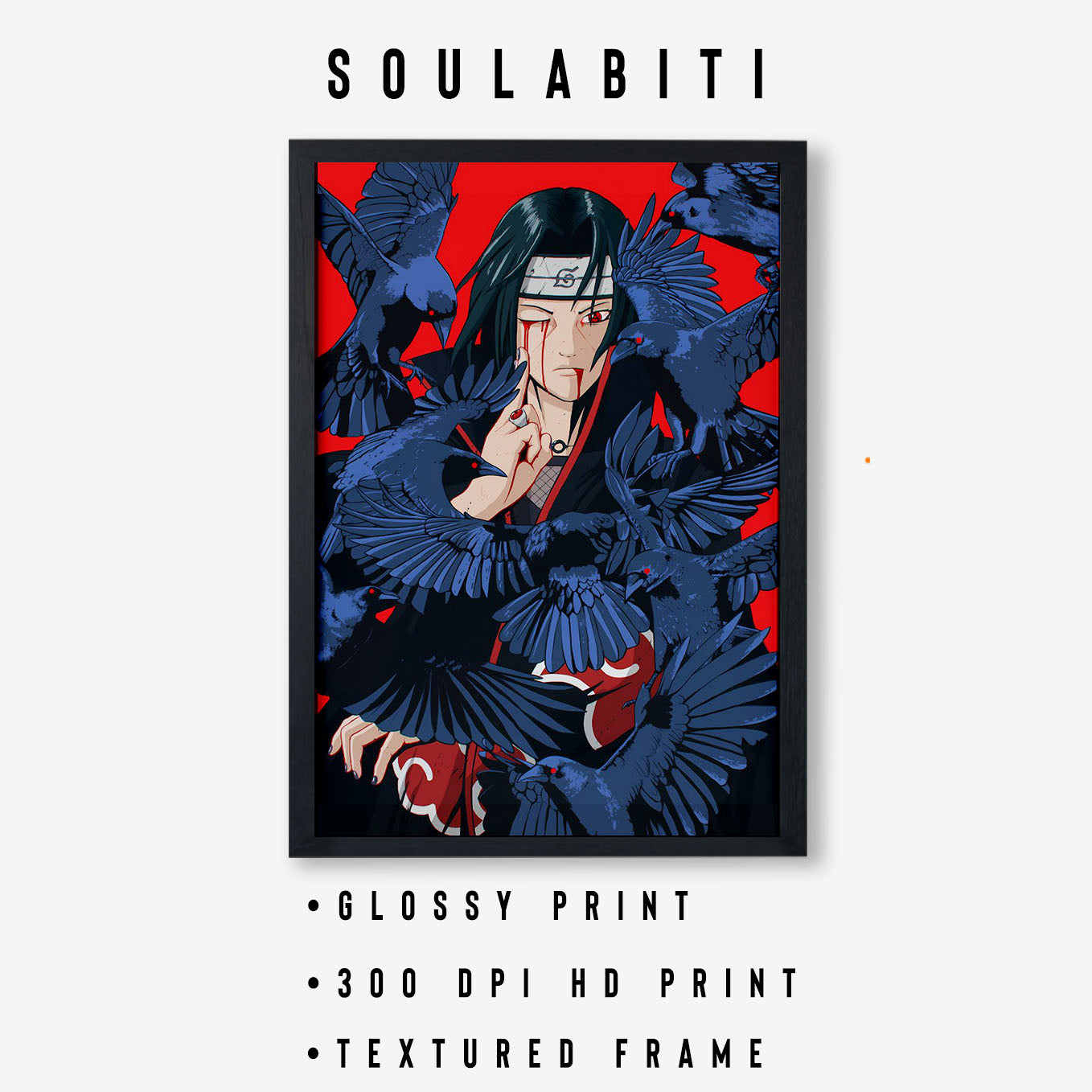 Naruto Itachi Crow Poster art framed 13x19-Inch - SoulAbiti