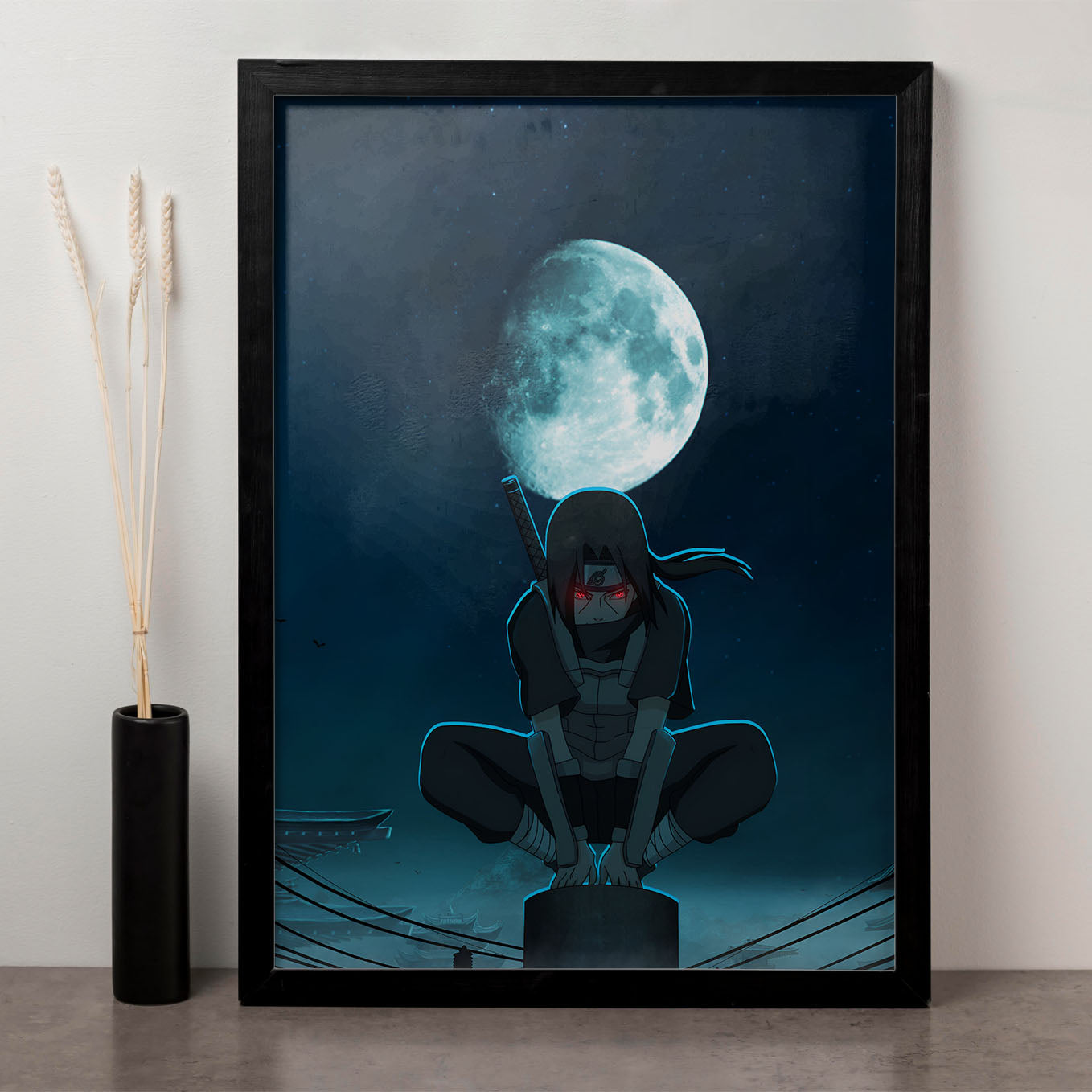 Naruto Itachi In The Moonlight Poster art framed 13x19-Inch - SoulAbiti