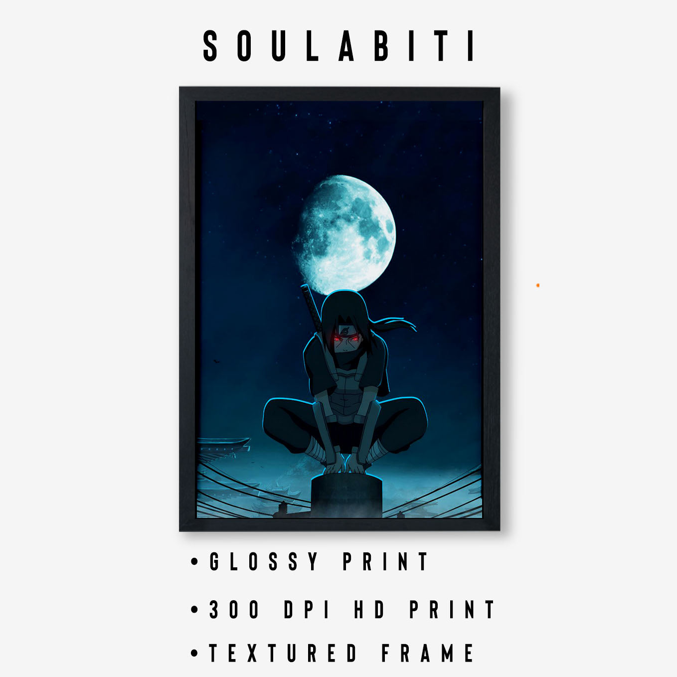 Naruto Itachi In The Moonlight Poster art framed 13x19-Inch - SoulAbiti