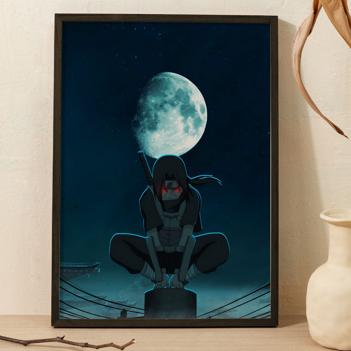 Naruto Itachi In The Moonlight Poster art framed 13x19-Inch - SoulAbiti