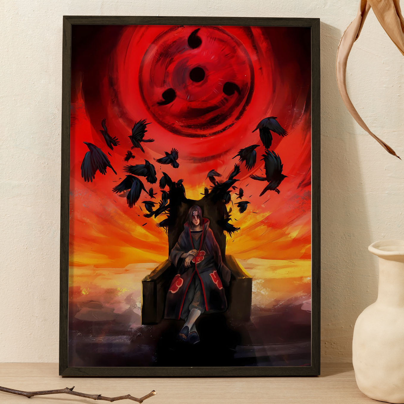 Naruto Itachi Sitting On Chair Poster art framed 13x19-Inch - SoulAbiti