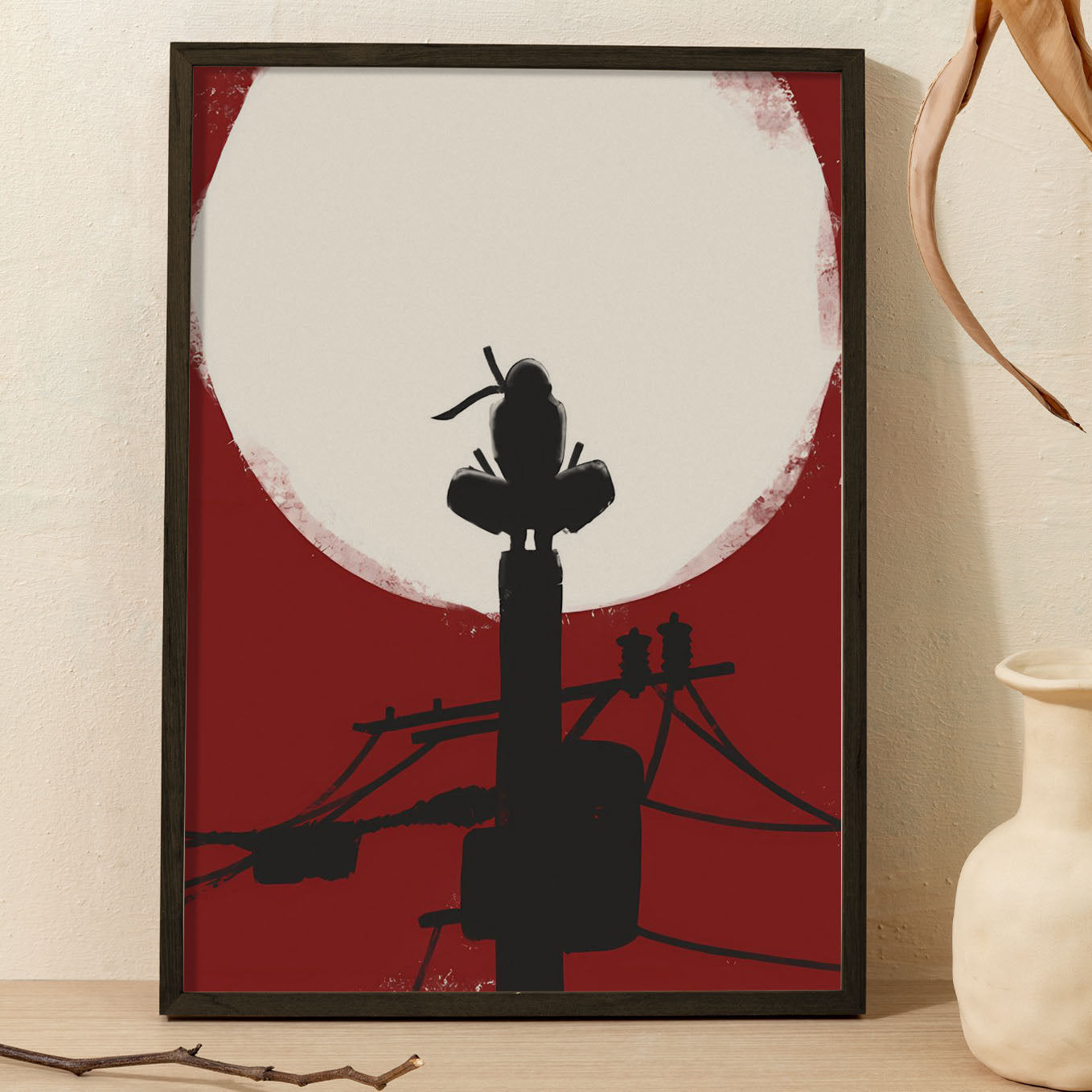 Naruto Itachi Sitting On Pole Poster art framed 13x19-Inch - SoulAbiti