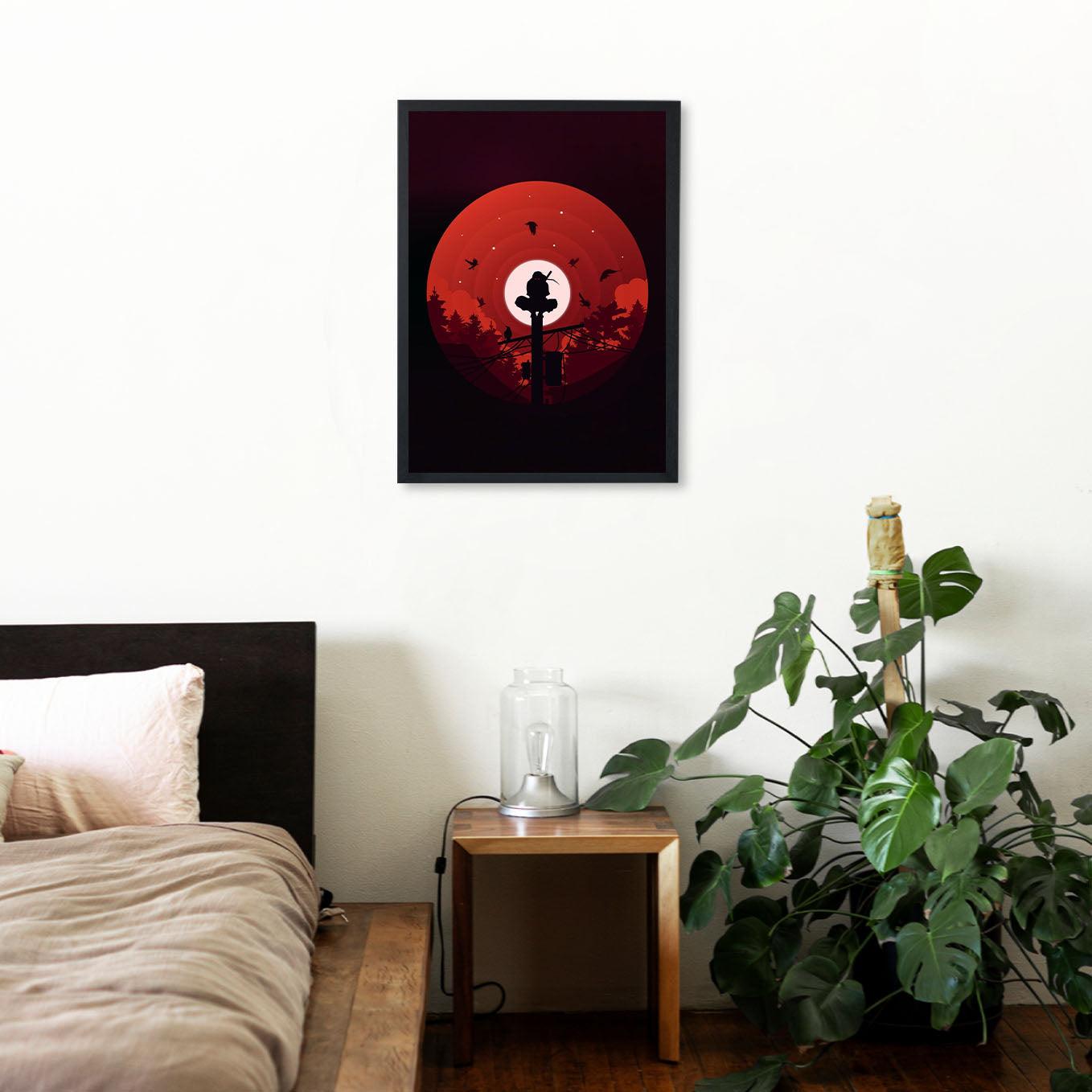 Naruto Itachi uchiha silhouette on a pole art framed in 1-inch - SoulAbiti