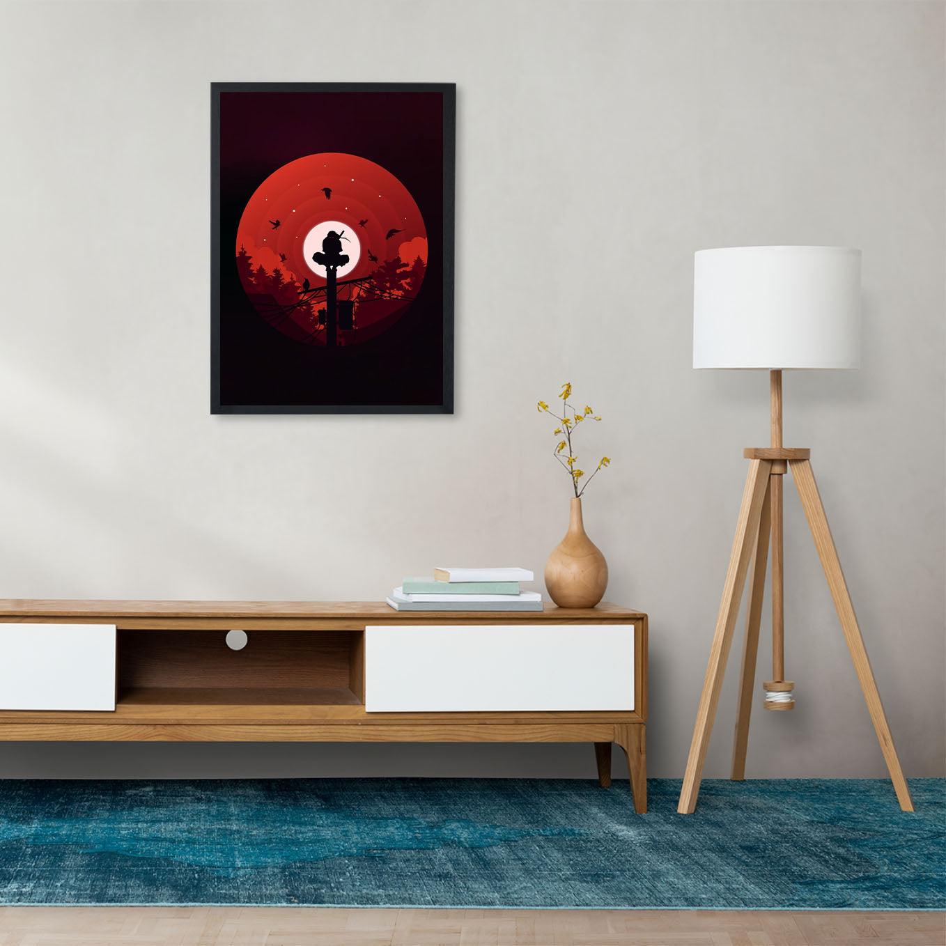 Naruto Itachi uchiha silhouette on a pole art framed in 1-inch - SoulAbiti