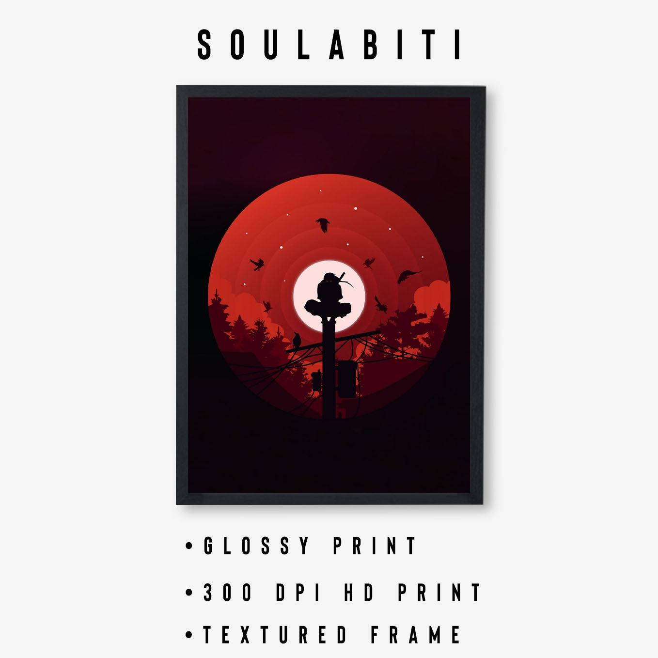 Naruto Itachi uchiha silhouette on a pole art framed in 1-inch - SoulAbiti