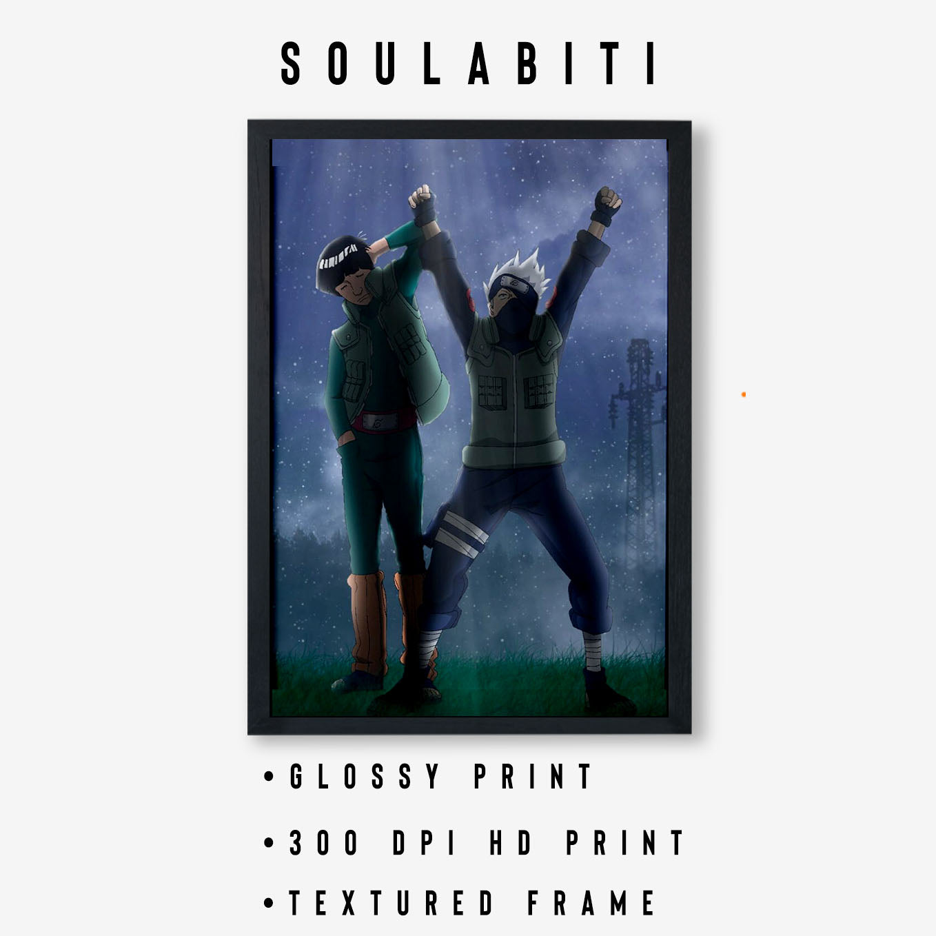 Naruto Kakashi and Might Guy Poster art framed 13x19-Inch - SoulAbiti
