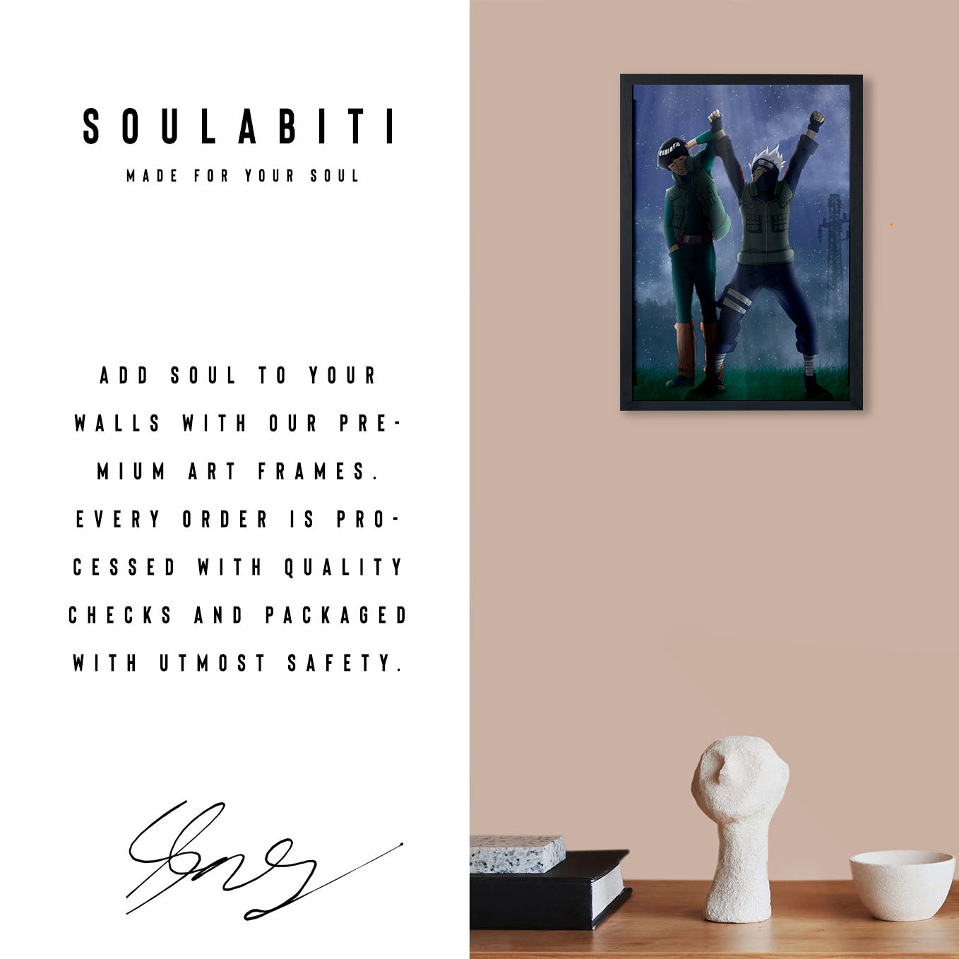 Naruto Kakashi and Might Guy Poster art framed 13x19-Inch - SoulAbiti
