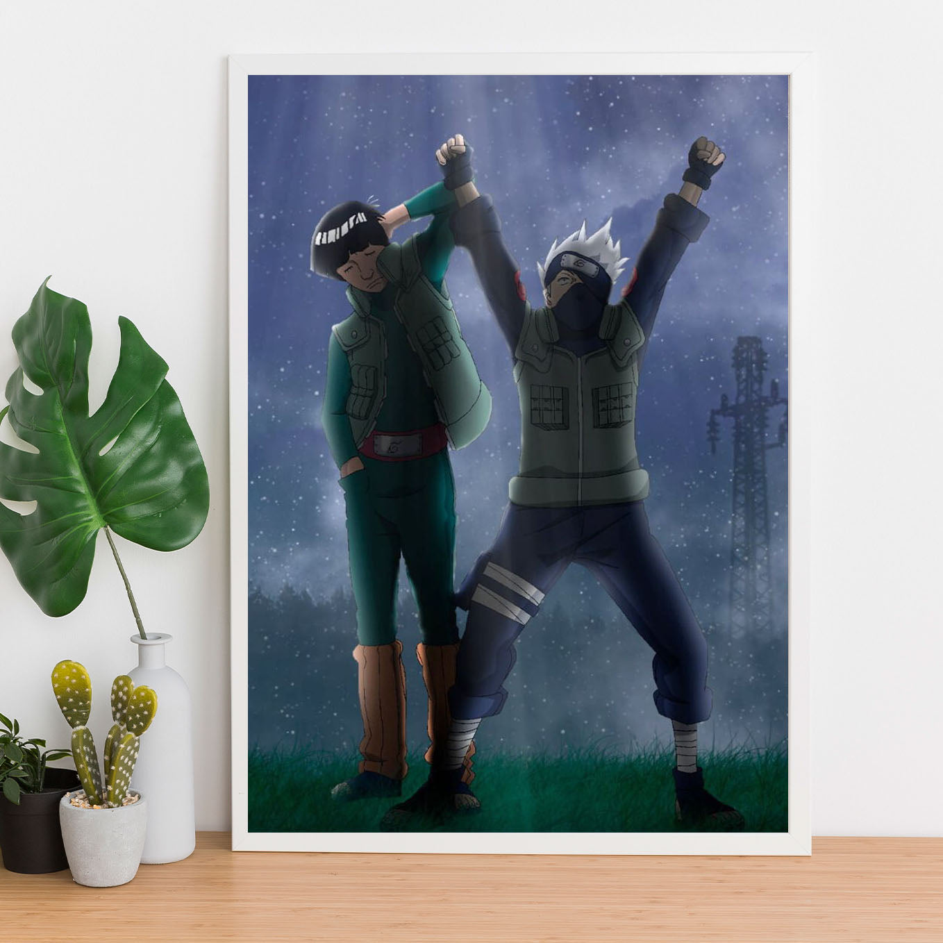 Naruto Kakashi and Might Guy Poster art framed 13x19-Inch - SoulAbiti
