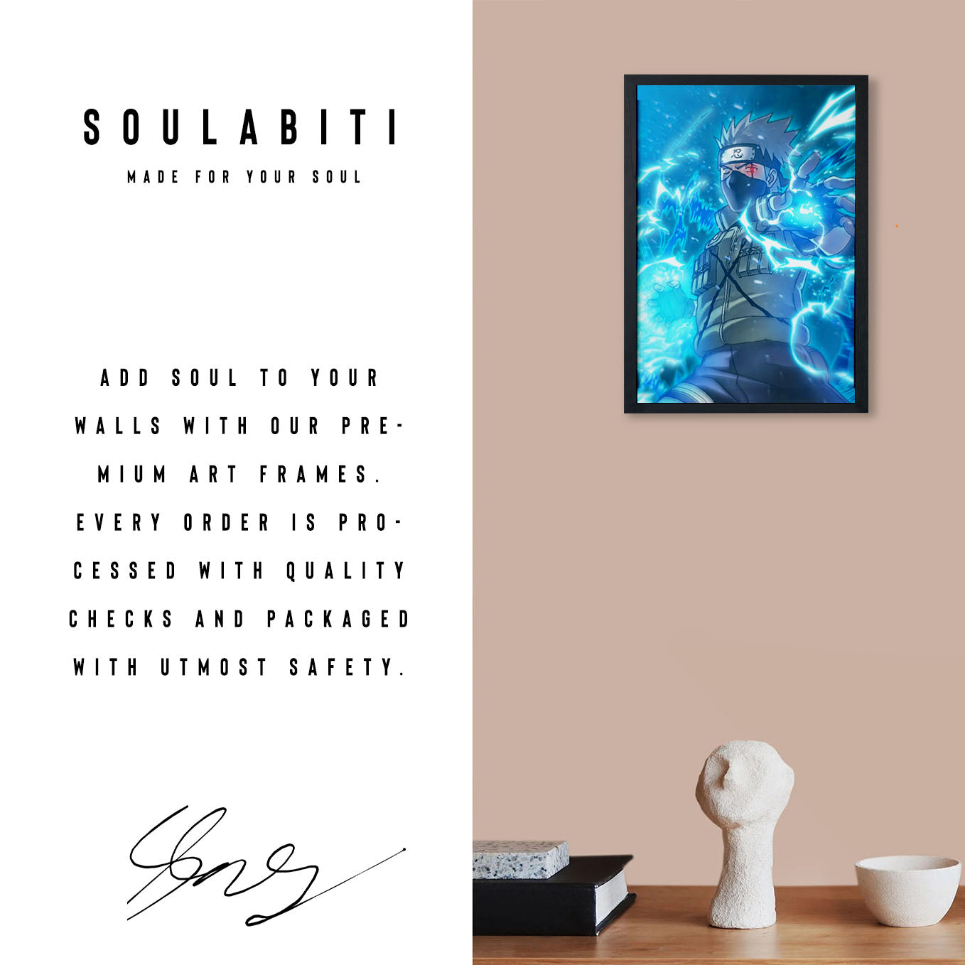 Naruto kakashi lightning blade Poster art framed 13x19-Inch - SoulAbiti