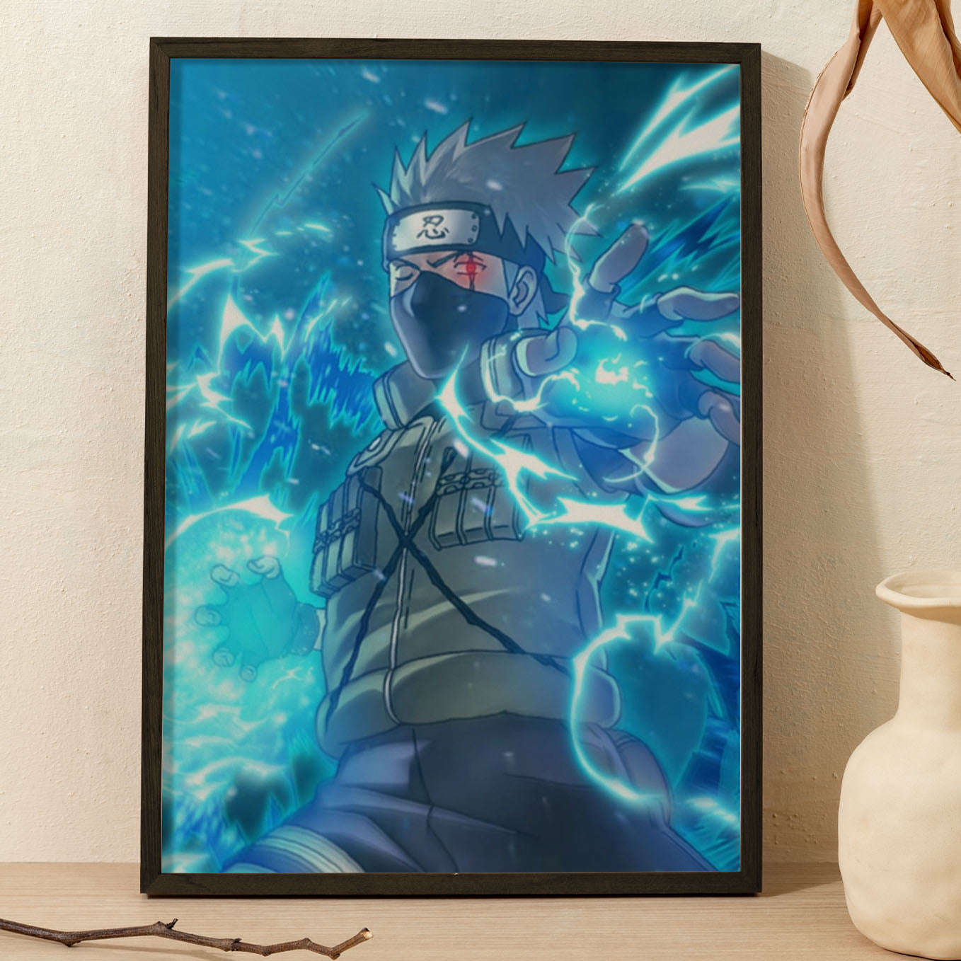 Naruto kakashi lightning blade Poster art framed 13x19-Inch - SoulAbiti