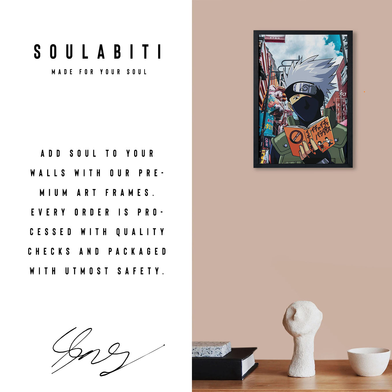 Naruto Kakashi Poster art framed 13x19-Inch - SoulAbiti