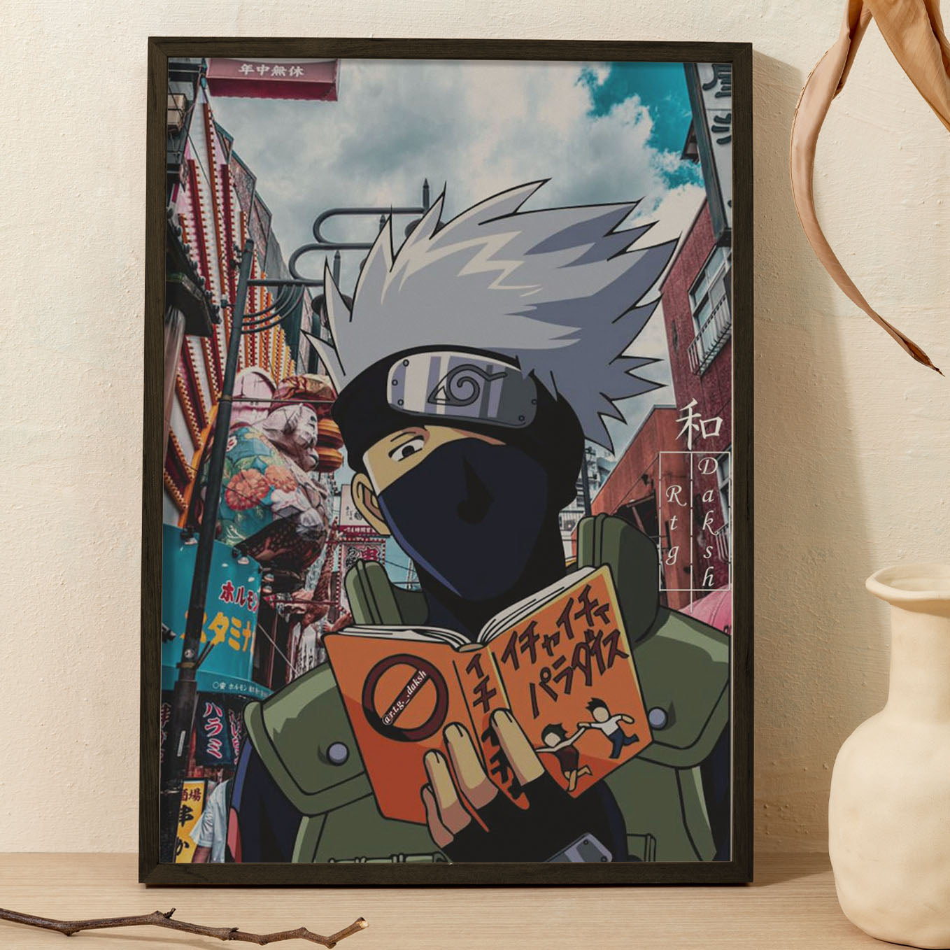 Naruto Kakashi Poster art framed 13x19-Inch - SoulAbiti