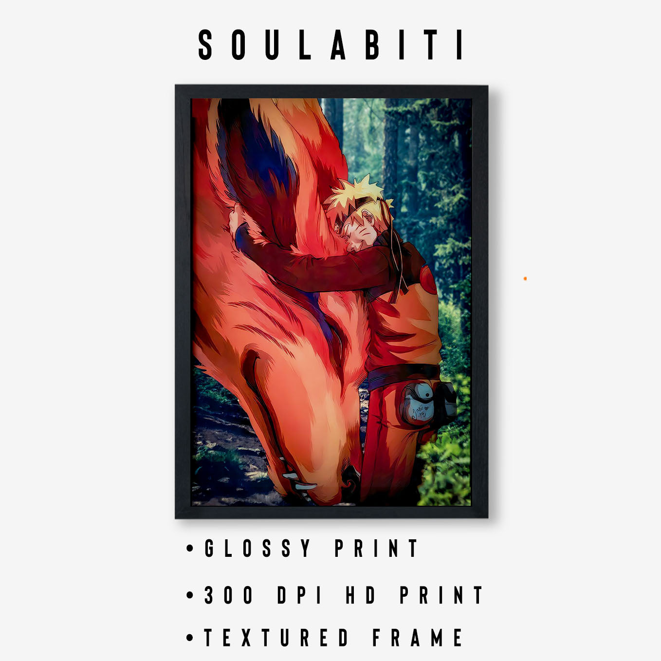 Naruto Kurama 9 Tails Poster art framed 13x19-Inch - SoulAbiti