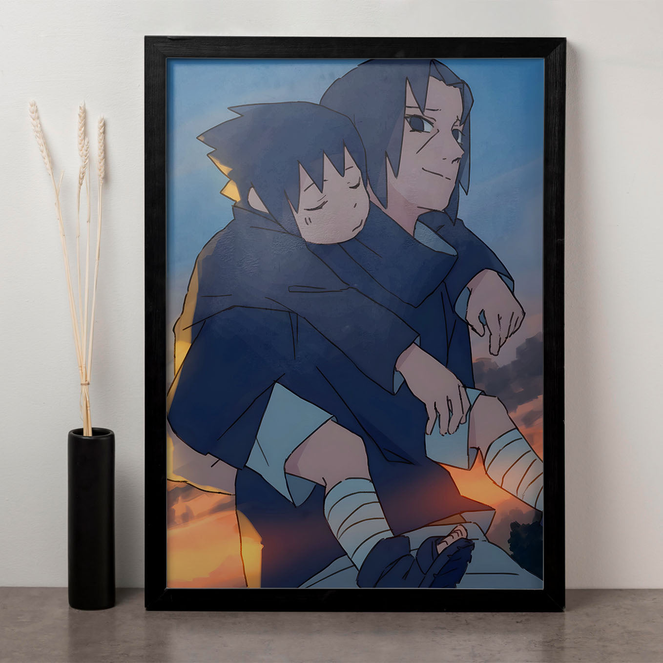 Naruto Sasuke On Itachi's Back Poster framed 13x19-Inch - SoulAbiti