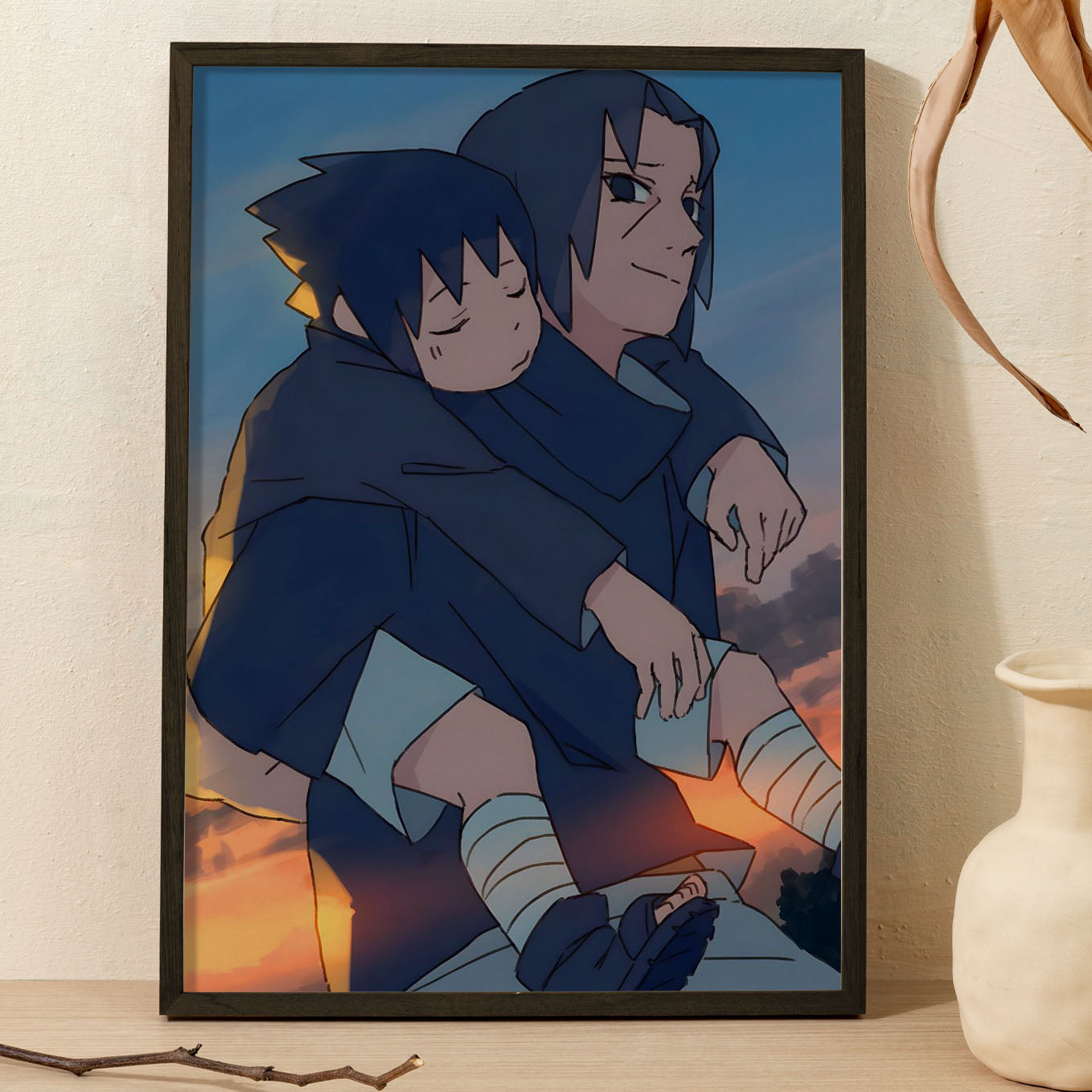 Naruto Sasuke On Itachi's Back Poster framed 13x19-Inch - SoulAbiti