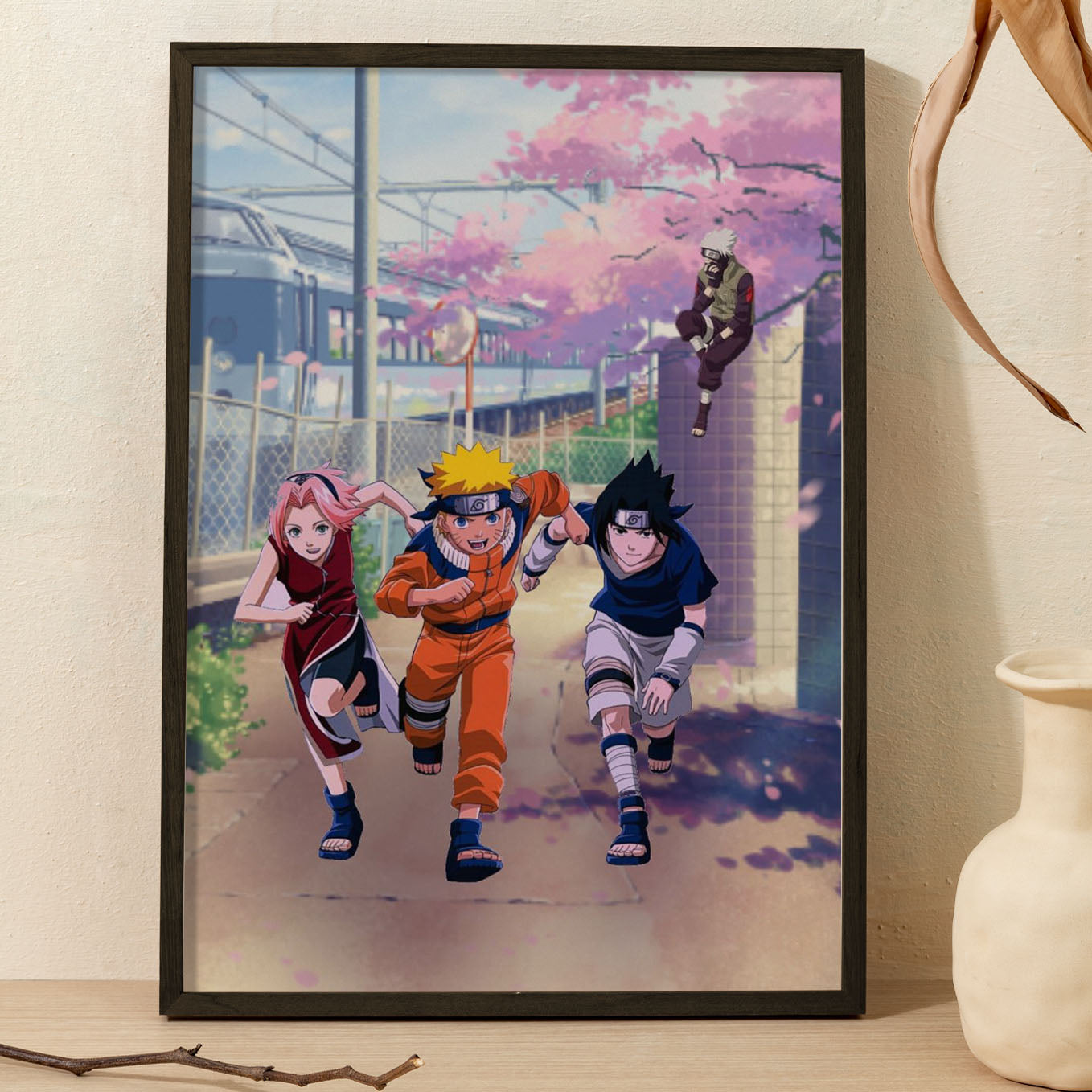 Naruto, Sasuke, Sakura Poster art framed 13x19-Inch - SoulAbiti
