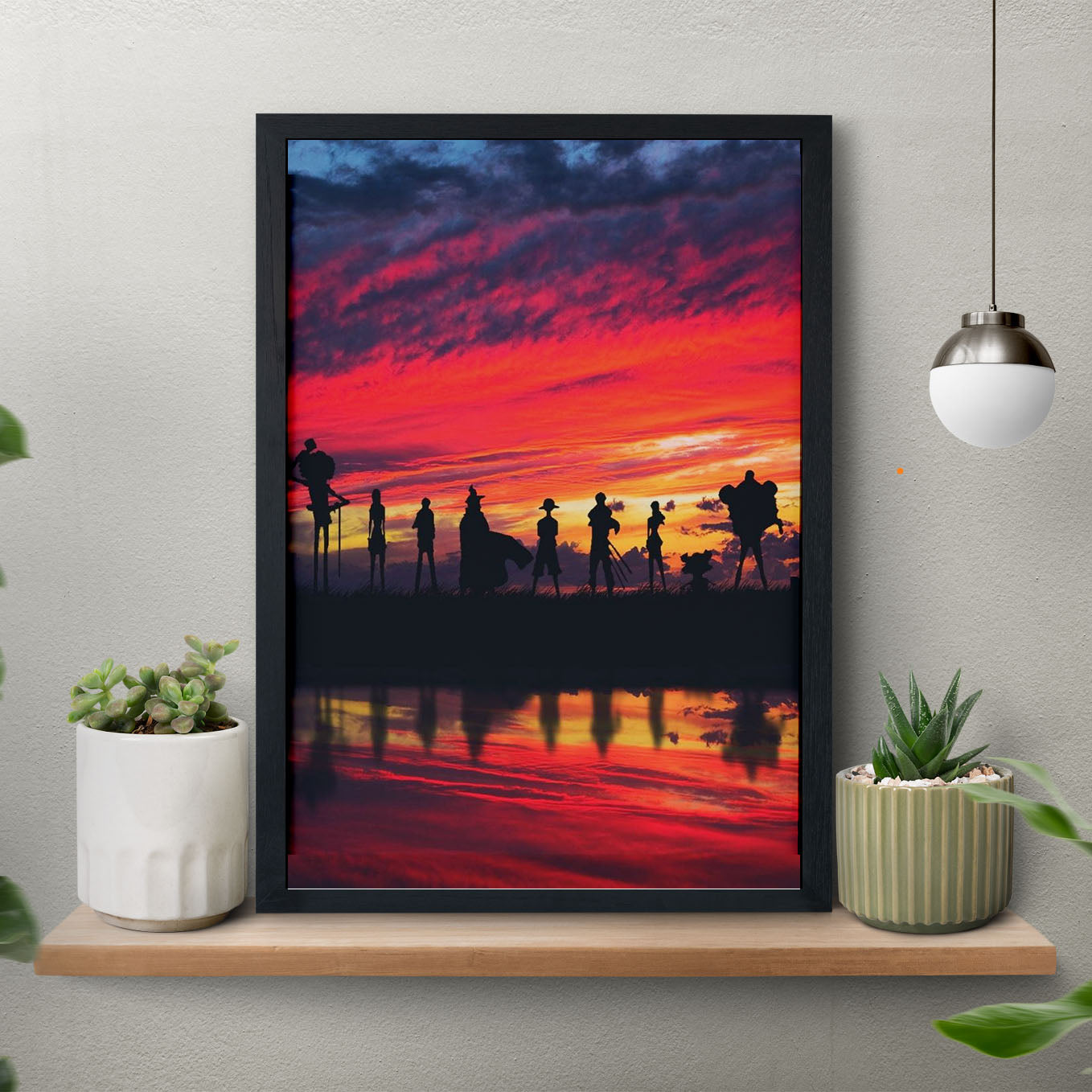 One Piece All straw hat team in the sunset Poster Art Framed 13x19-Inch - SoulAbiti