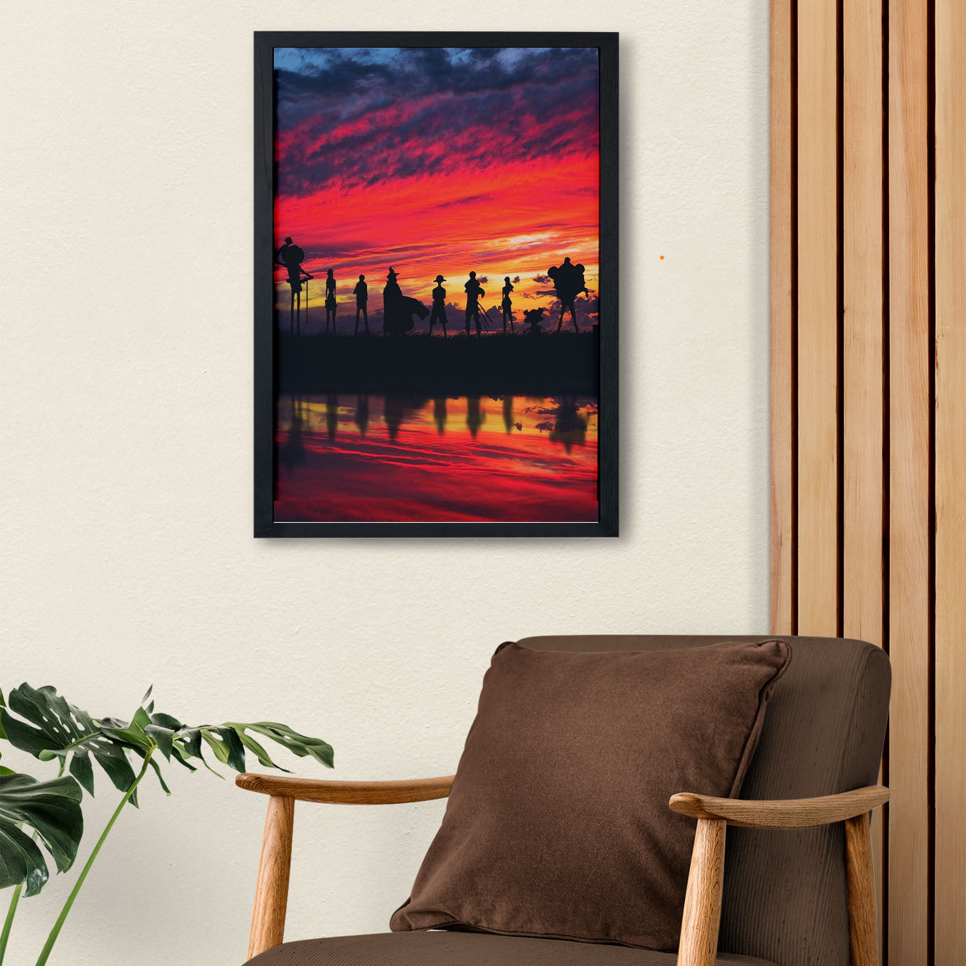 One Piece All straw hat team in the sunset Poster Art Framed 13x19-Inch - SoulAbiti