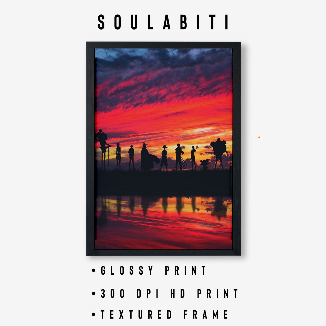 One Piece All straw hat team in the sunset Poster Art Framed 13x19-Inch - SoulAbiti