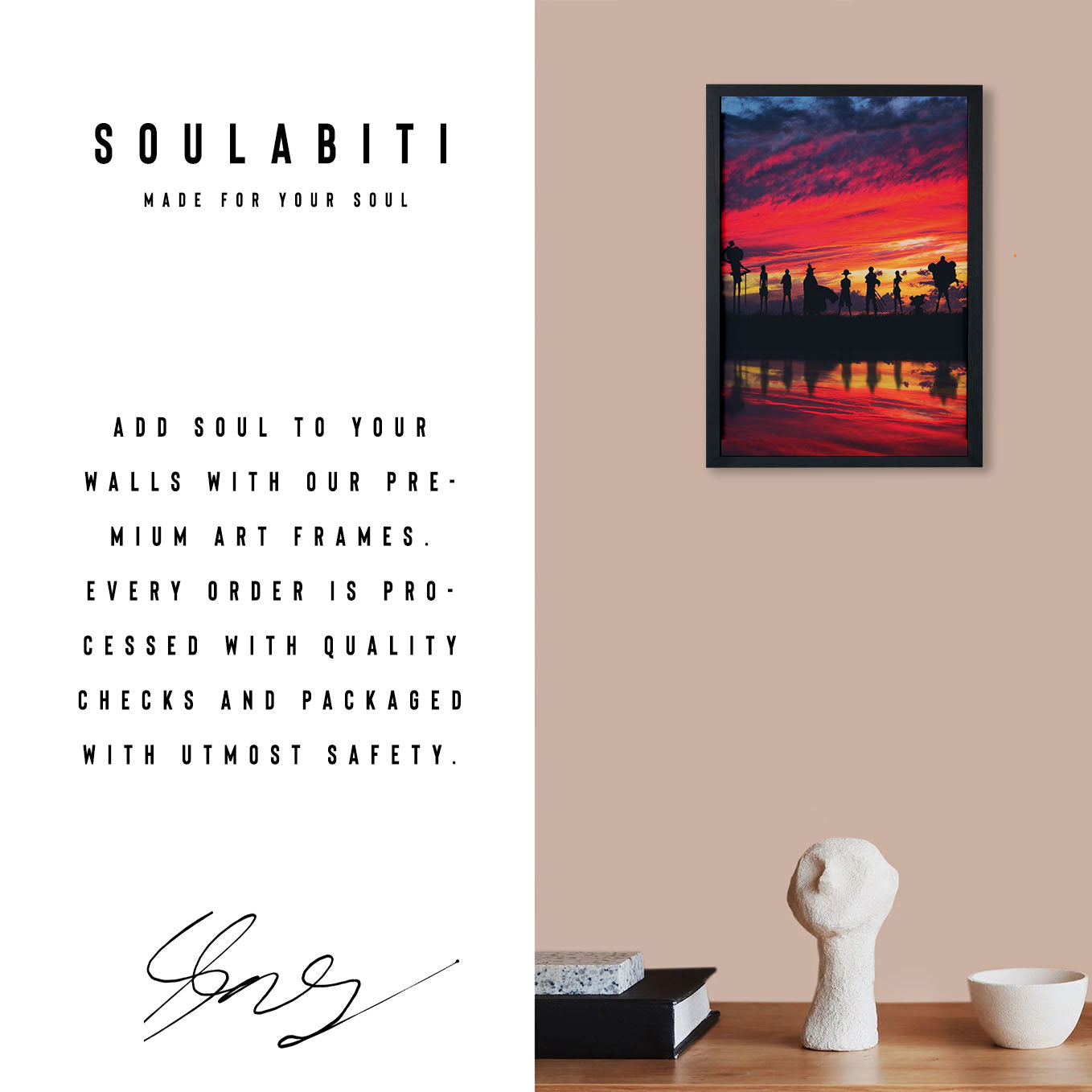 One Piece All straw hat team in the sunset Poster Art Framed 13x19-Inch - SoulAbiti