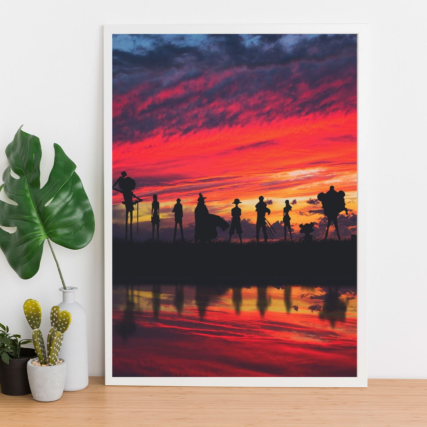 One Piece All straw hat team in the sunset Poster Art Framed 13x19-Inch - SoulAbiti
