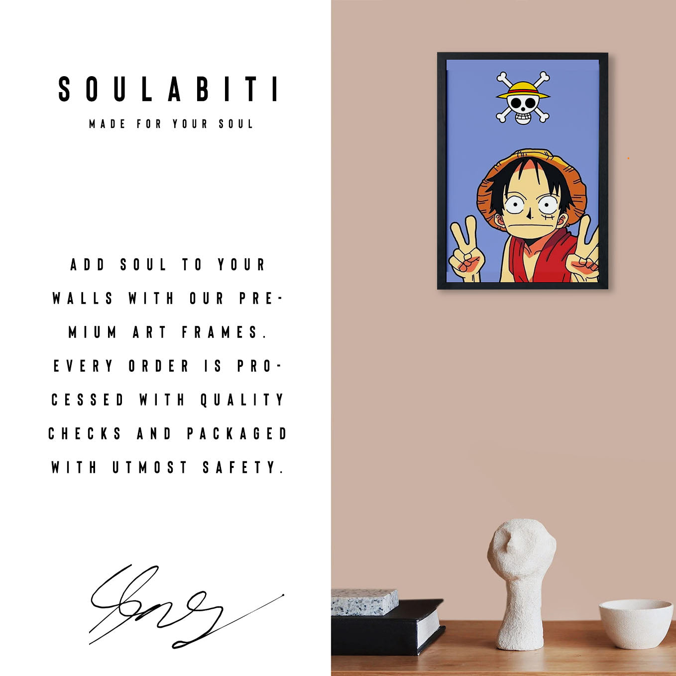 One Piece Funny Luffy Poster Art Framed 13x19-Inch - SoulAbiti