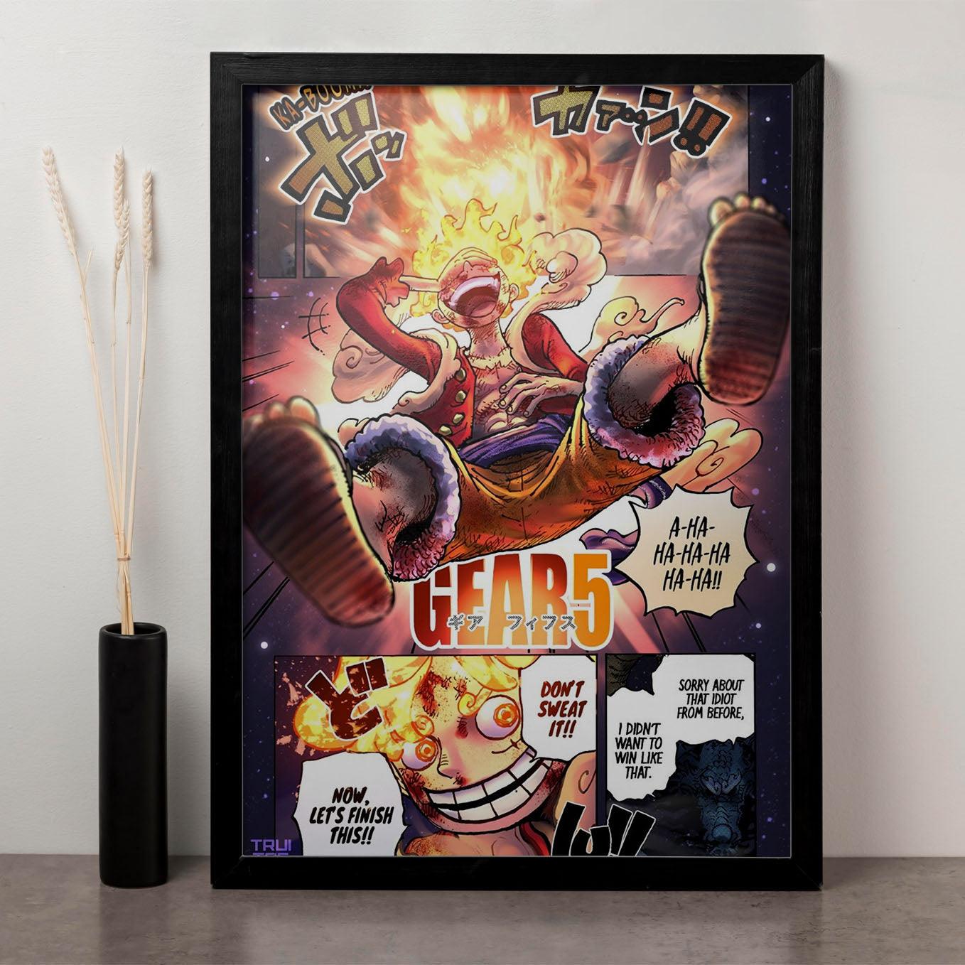 gear 5 in one piece red One Piece Gear 5 Luffy red drums of liberation framed art 13x19-Inch – SoulAbiti