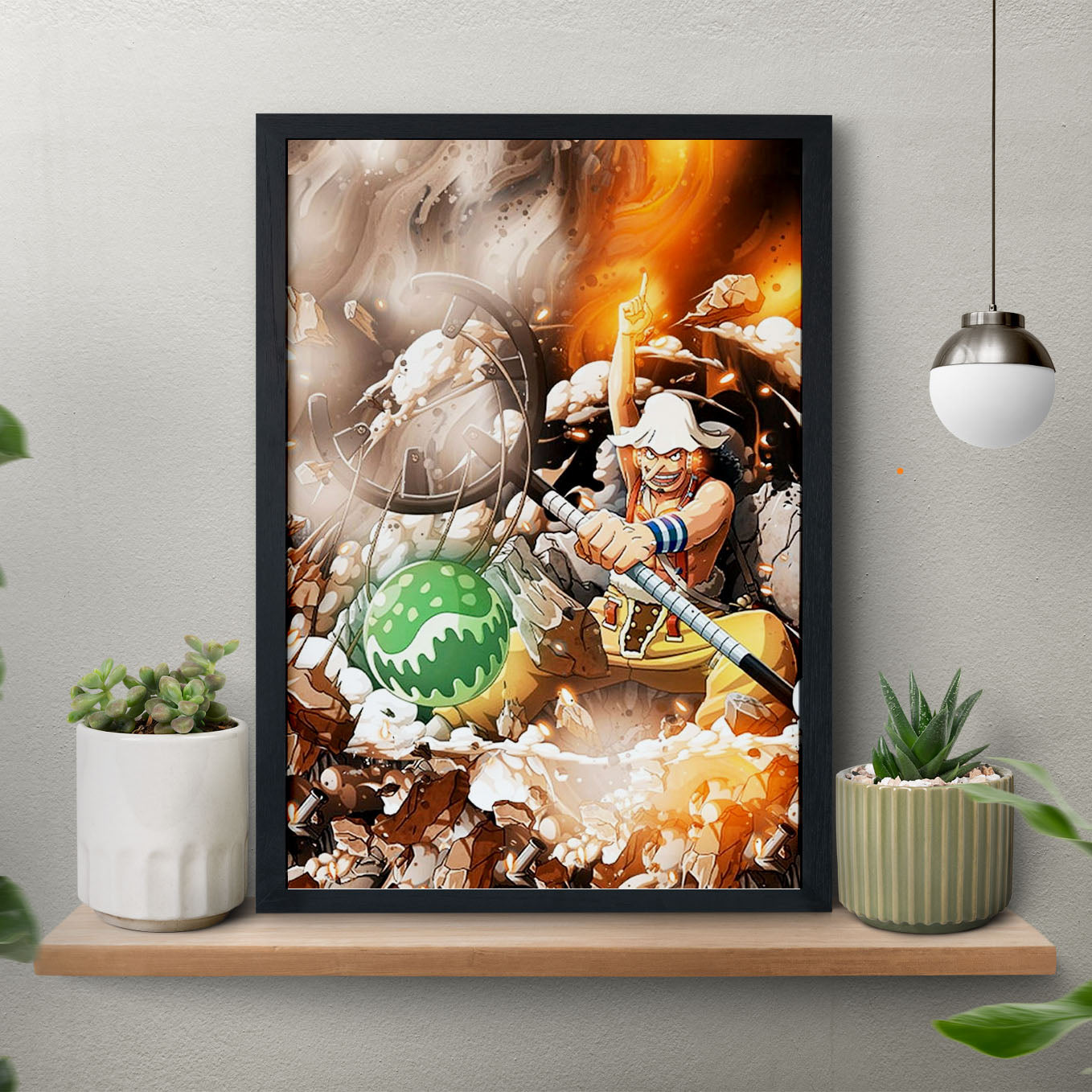One Piece God Usopp Kabuto Poster Art Framed 13x19-Inch, Plexi-Glass, Textured Frame - SoulAbiti
