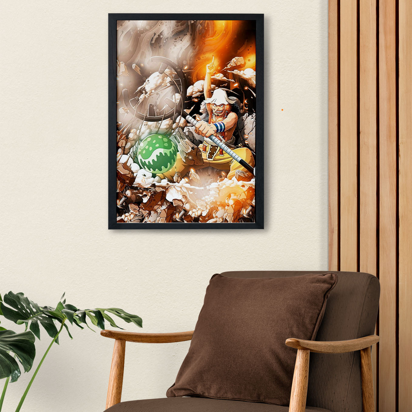 One Piece God Usopp Kabuto Poster Art Framed 13x19-Inch, Plexi-Glass, Textured Frame - SoulAbiti