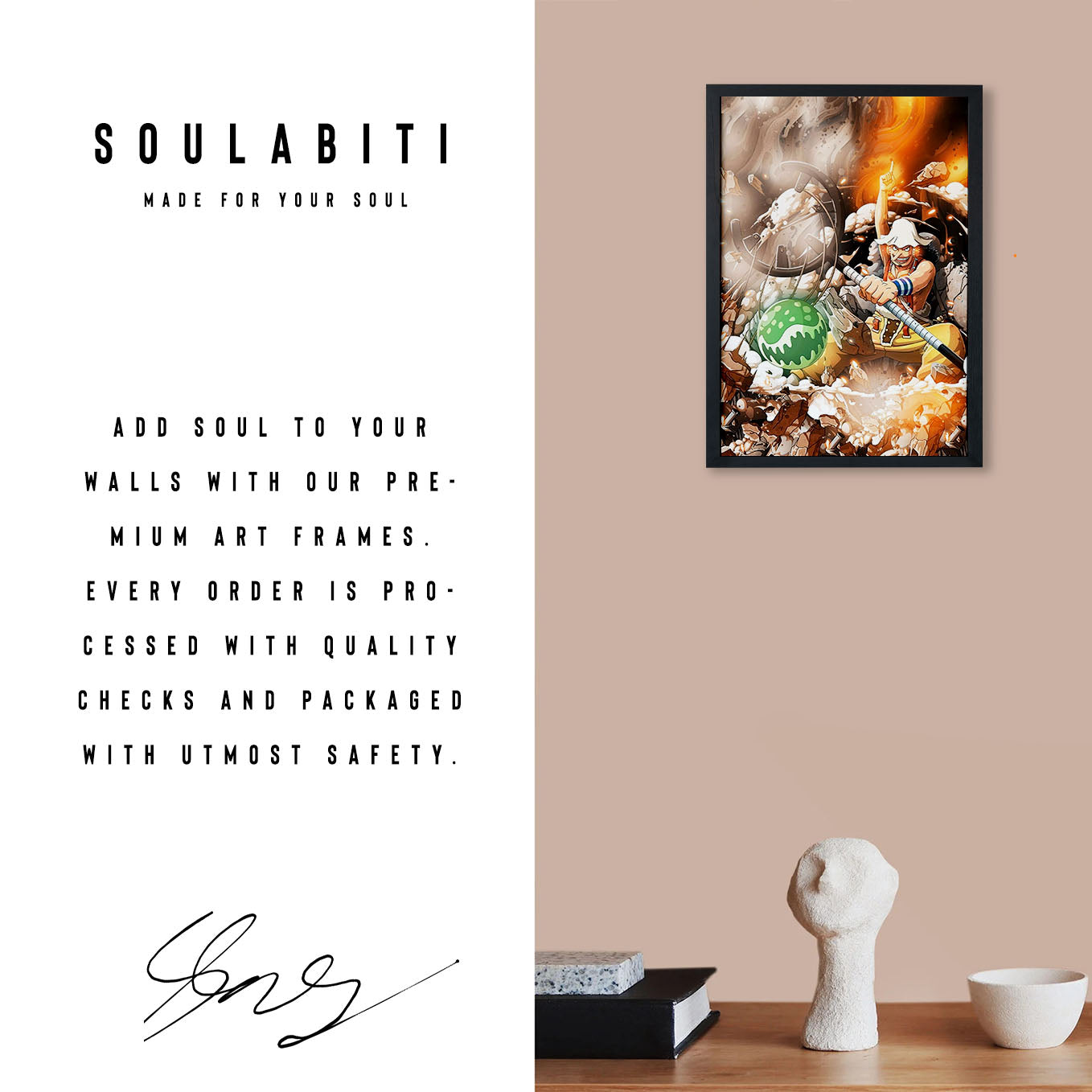One Piece God Usopp Kabuto Poster Art Framed 13x19-Inch, Plexi-Glass, Textured Frame - SoulAbiti