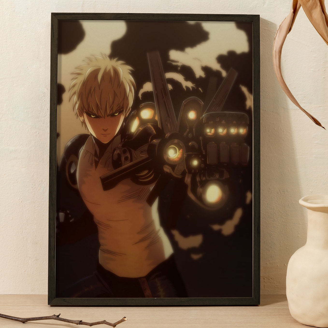 SoulAbiti One Punch Man Demon cyborg Genos Poster Art Framed (12x18-Inch, Plexi-Glass, Textured Frame) Framed Wall Décor, Ideal gift for anime fans - SoulAbiti