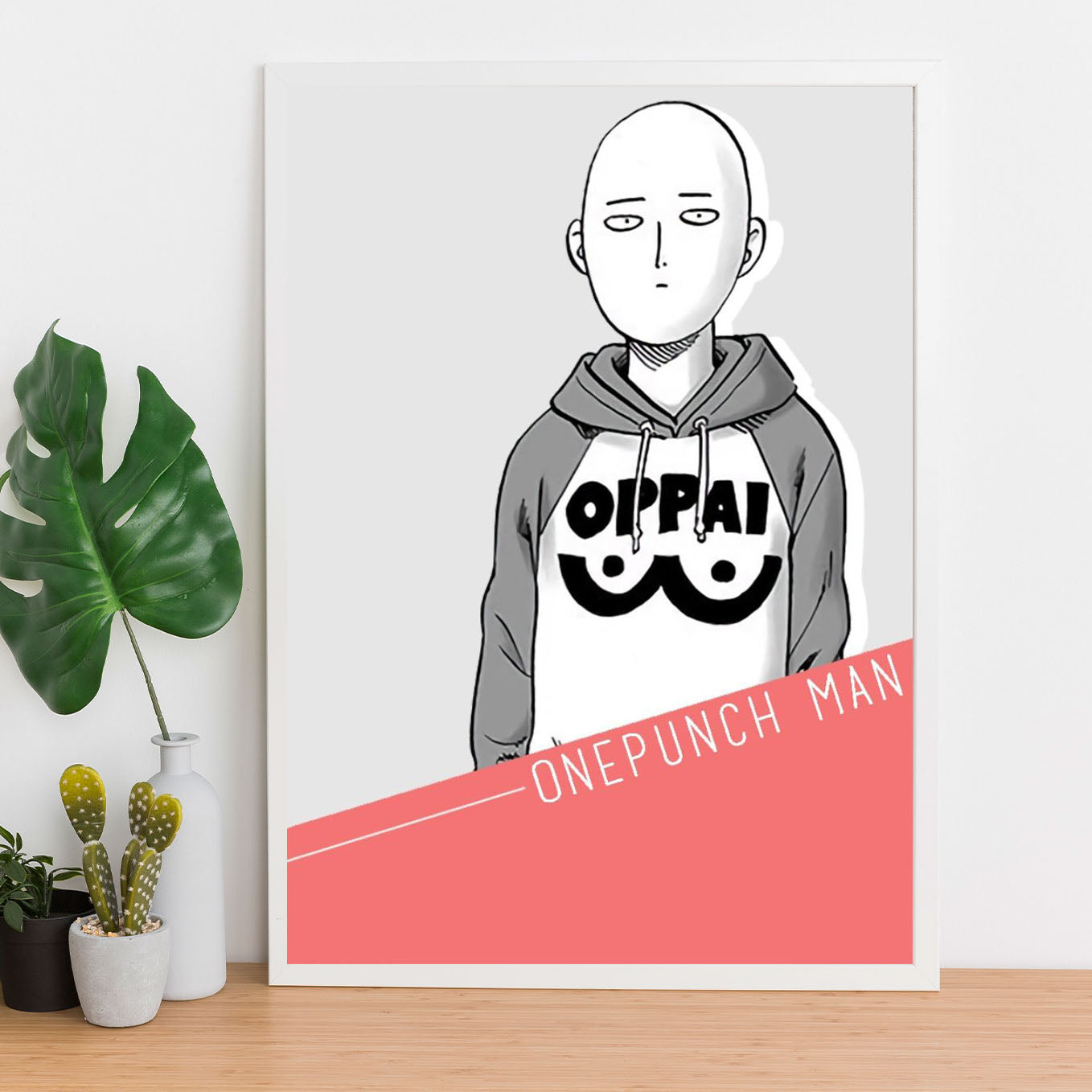 SoulAbiti One Punch Man Saitama funny illustration Poster Art Framed (12x18-Inch, Plexi-Glass, Textured Frame) Framed Wall Décor, Ideal gift for anime fans - SoulAbiti