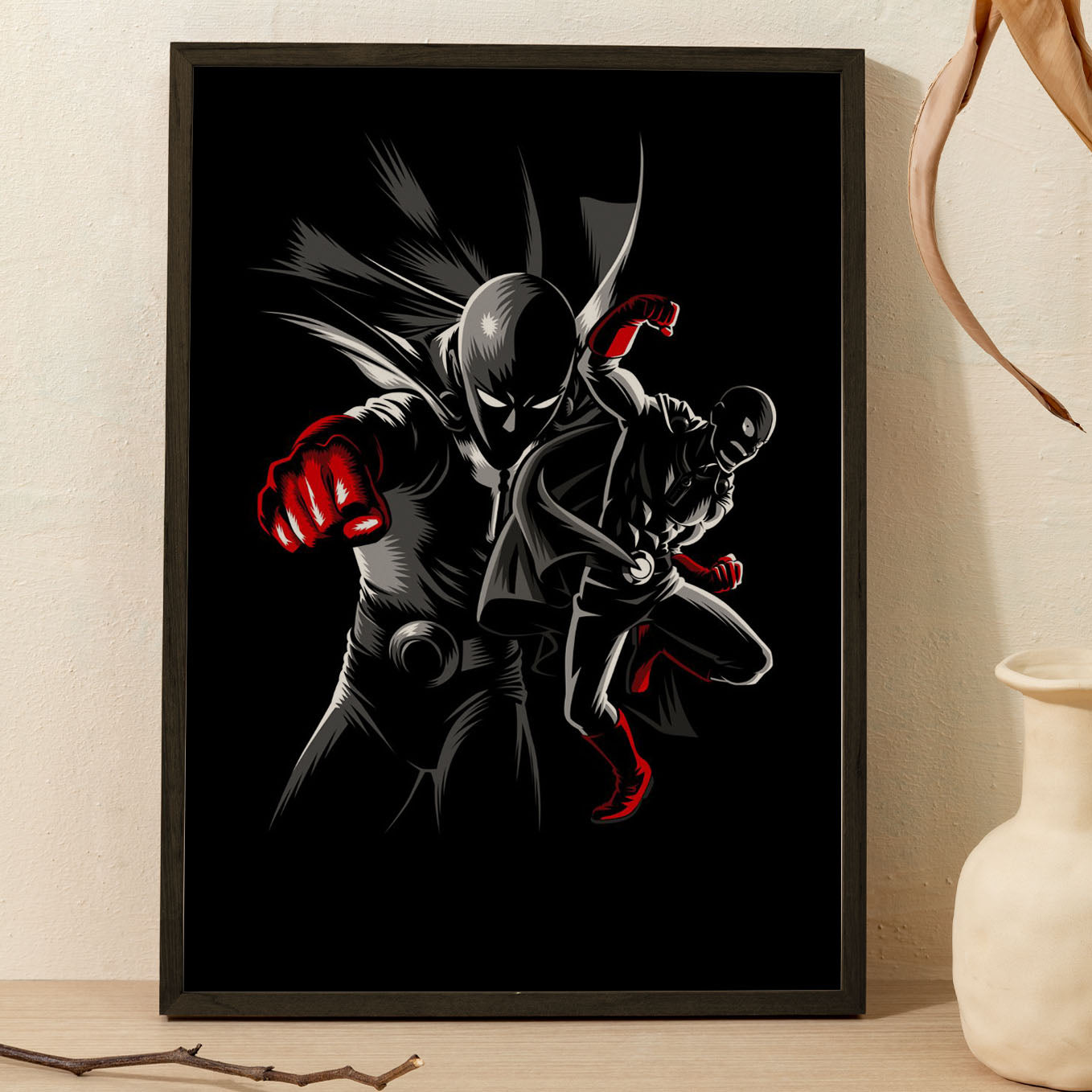 One Punch Man Saitama punching Poster Anime Frame (13x19-Inch, Plexi-Glass, Textured Frame) - SoulAbiti