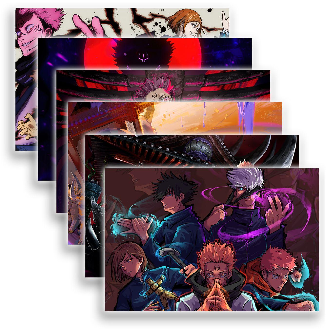 SoulAbiti Jujutsu Kaisen Ryomen Sukuna 6 Landscape Designs (Gojo satoru, Nobara, Yuji, Megumi 12x18 Inches, 350 GSM) comes with double sided tape, Ideal gift for Sorcery fight fans - SoulAbiti