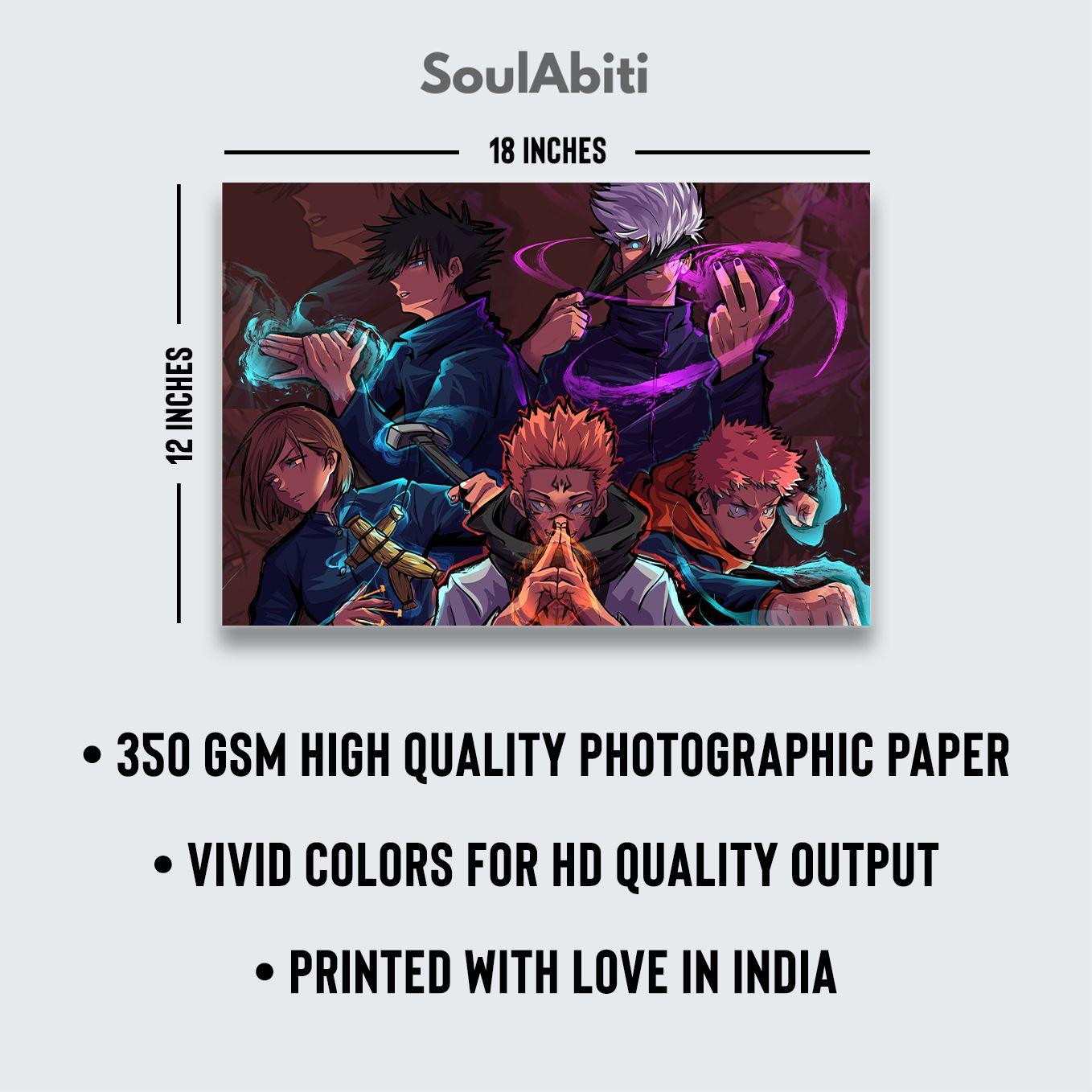 SoulAbiti Jujutsu Kaisen Ryomen Sukuna 6 Landscape Designs (Gojo satoru, Nobara, Yuji, Megumi 12x18 Inches, 350 GSM) comes with double sided tape, Ideal gift for Sorcery fight fans - SoulAbiti