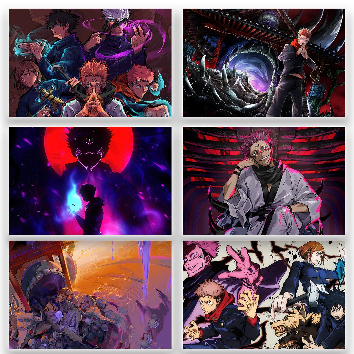 SoulAbiti Jujutsu Kaisen Ryomen Sukuna 6 Landscape Designs (Gojo satoru, Nobara, Yuji, Megumi 12x18 Inches, 350 GSM) comes with double sided tape, Ideal gift for Sorcery fight fans - SoulAbiti