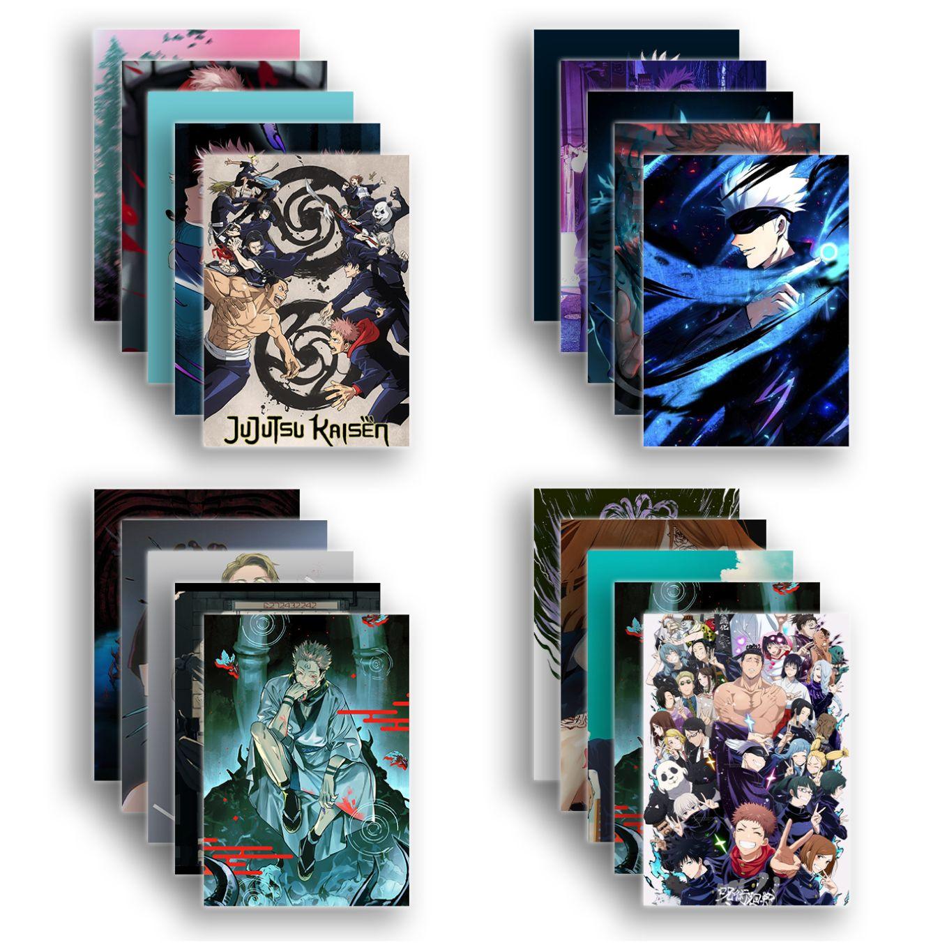 SoulAbiti Jujutsu Kaisen set of 20 anime posters Landscape Designs (Gojo Satoru, Itadori Yuji, Megumi, Nobara, Maki, Panda, Inumaki, Todou and more A4 size, 350 GSM) comes with double-sided tape - SoulAbiti