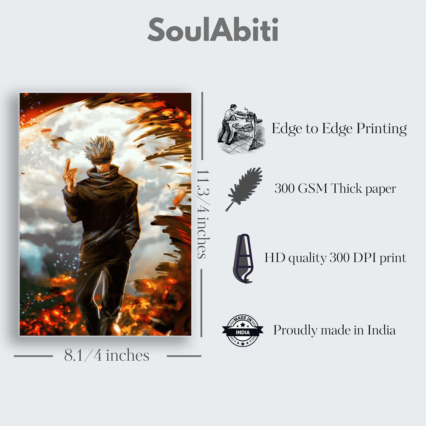 SoulAbiti Jujutsu Kaisen set of 20 anime posters Landscape Designs (Gojo Satoru, Itadori Yuji, Megumi, Nobara, Maki, Panda, Inumaki, Todou and more A4 size, 350 GSM) comes with double-sided tape - SoulAbiti