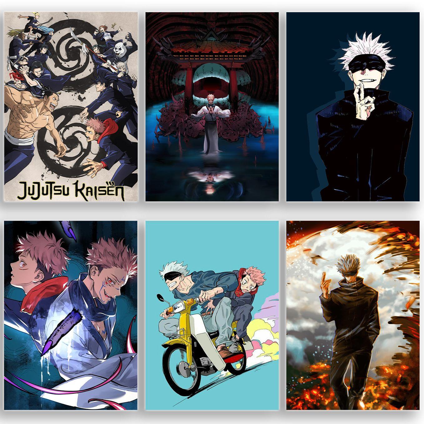 SoulAbiti Jujutsu Kaisen set of 20 anime posters Landscape Designs (Gojo Satoru, Itadori Yuji, Megumi, Nobara, Maki, Panda, Inumaki, Todou and more A4 size, 350 GSM) comes with double-sided tape - SoulAbiti