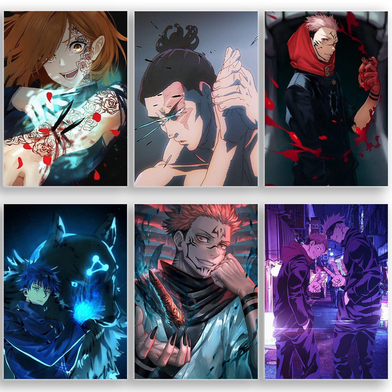 SoulAbiti Jujutsu Kaisen set of 20 anime posters Landscape Designs (Gojo Satoru, Itadori Yuji, Megumi, Nobara, Maki, Panda, Inumaki, Todou and more A4 size, 350 GSM) comes with double-sided tape - SoulAbiti