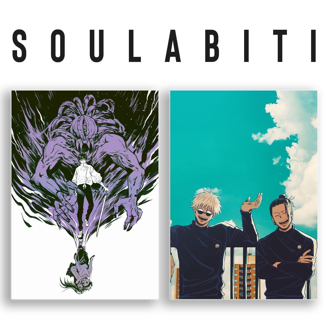 SoulAbiti Jujutsu Kaisen set of 20 anime posters Landscape Designs (Gojo Satoru, Itadori Yuji, Megumi, Nobara, Maki, Panda, Inumaki, Todou and more A4 size, 350 GSM) comes with double-sided tape - SoulAbiti