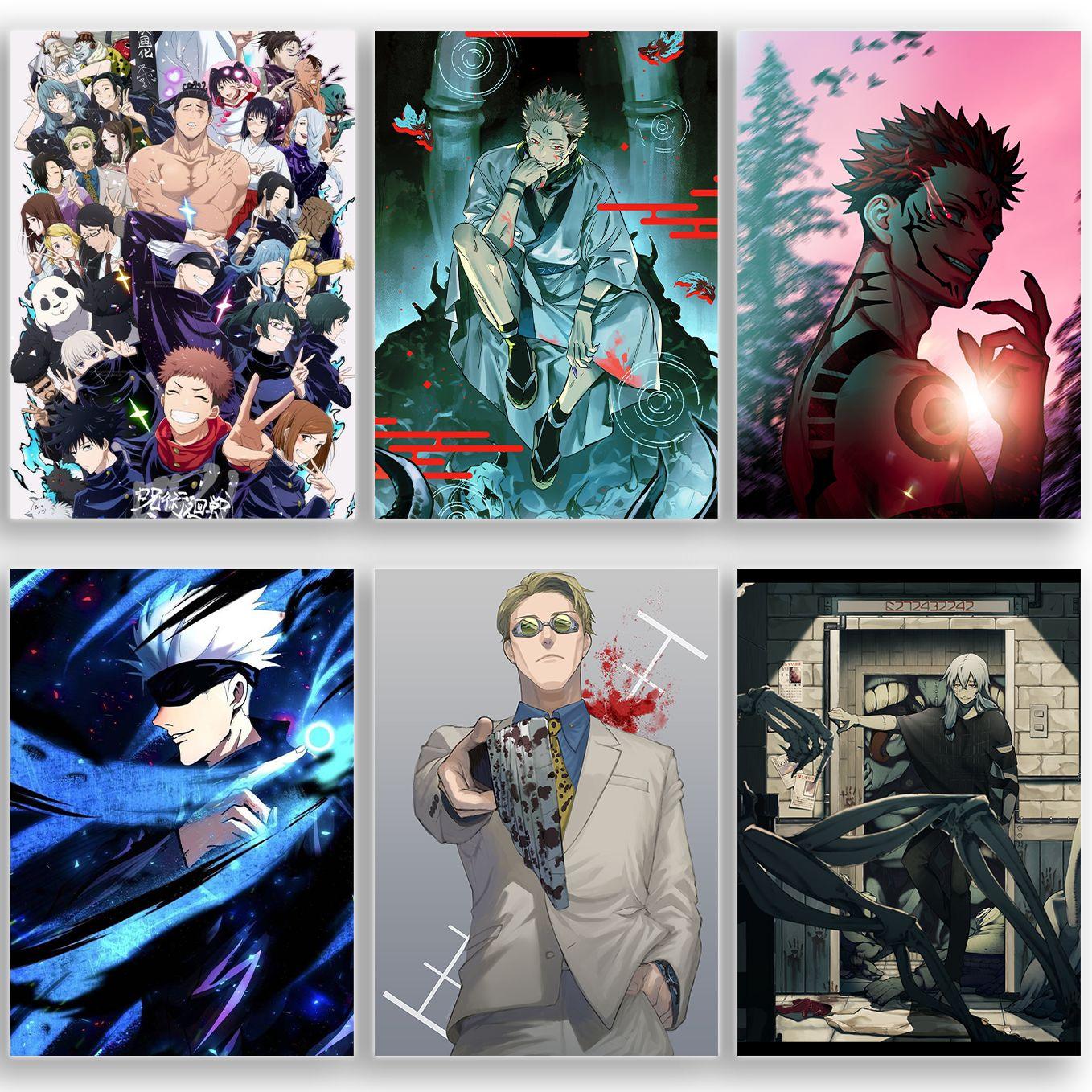 SoulAbiti Jujutsu Kaisen set of 20 anime posters Landscape Designs (Gojo Satoru, Itadori Yuji, Megumi, Nobara, Maki, Panda, Inumaki, Todou and more A4 size, 350 GSM) comes with double-sided tape - SoulAbiti