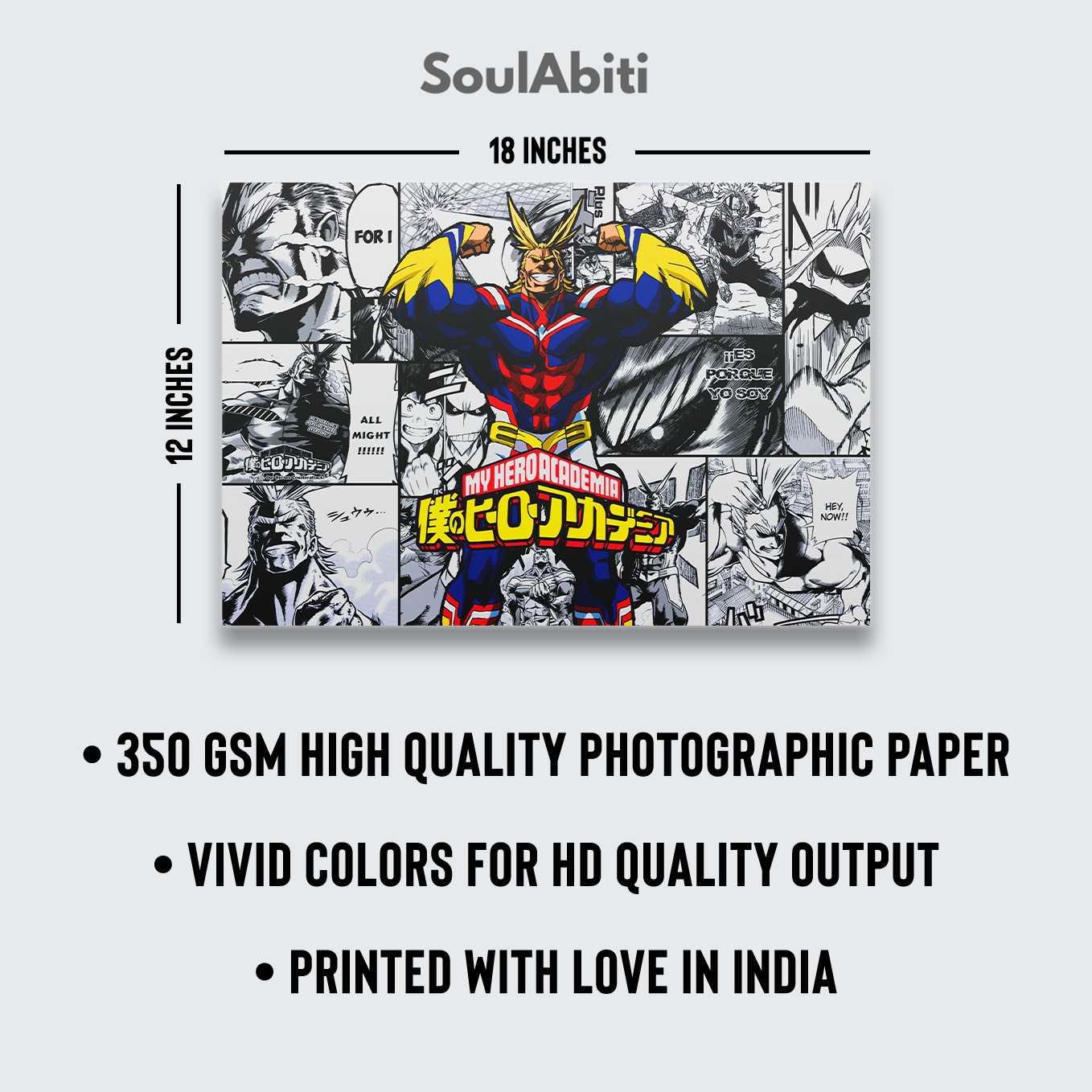 SoulAbiti My Hero Academia All Might the Symbol of Peace Set of 10 posters Landscape (Nana Shimura, Deku, and more 12x18 inches) with double-sided tape Large Size Anime posters for wall Multicolor - SoulAbiti