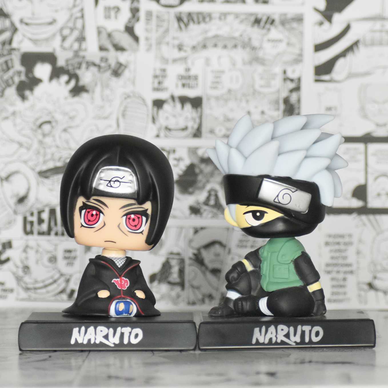 SoulAbiti Naruto Combo of 2 bobblehead, Kakashi Hatake and Itachi Uchiha of The Hidden Leaf Village (Mobile Holder, Car Dashboard décor, Table décor) - SoulAbiti