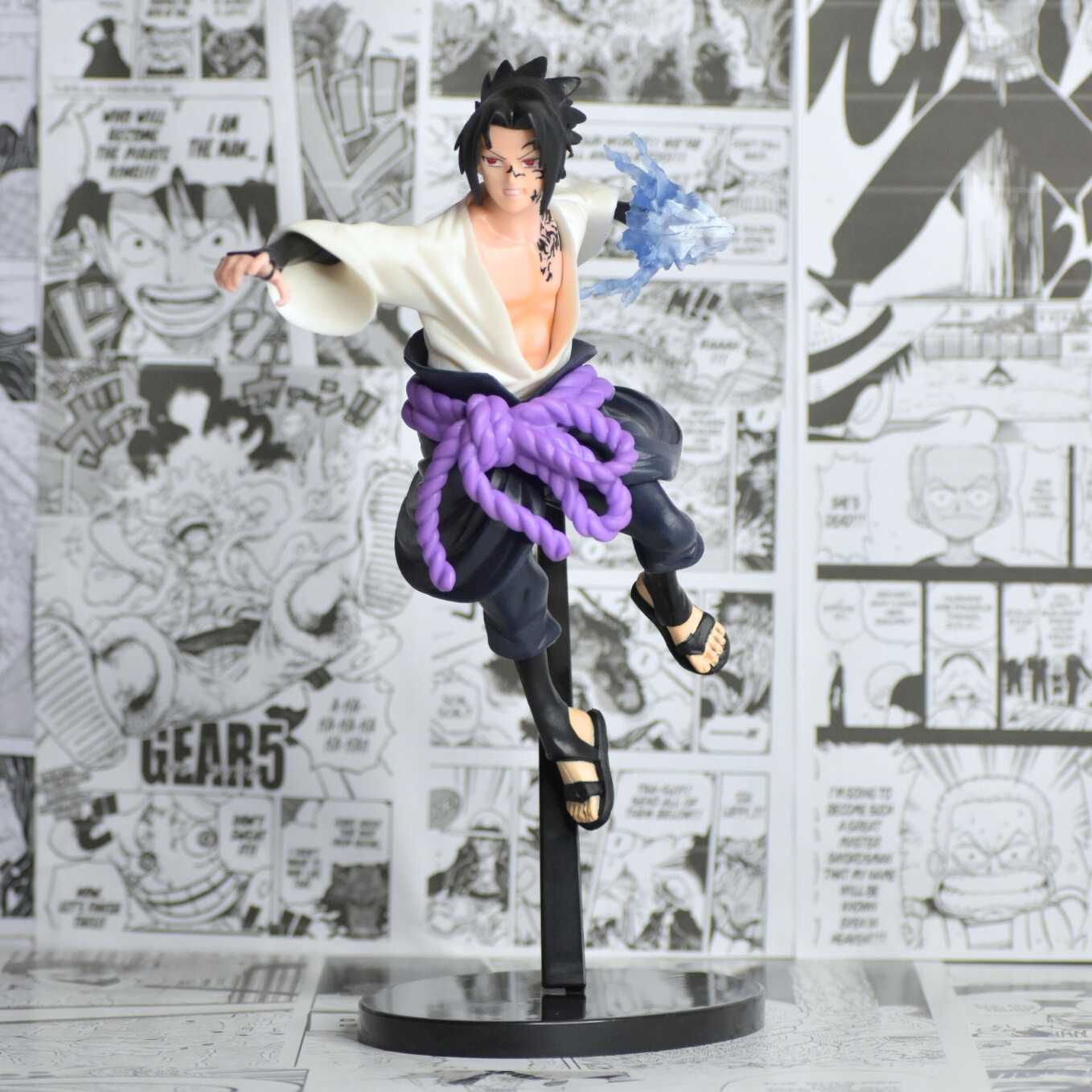 SoulAbiti Naruto Sasuke Uchiha Action Figure (21 cm) with Round Base Sasuke After Training with Orochimaru Curse Mark Figurine Ideal Gift for Anime Fans Multicolor - SoulAbiti
