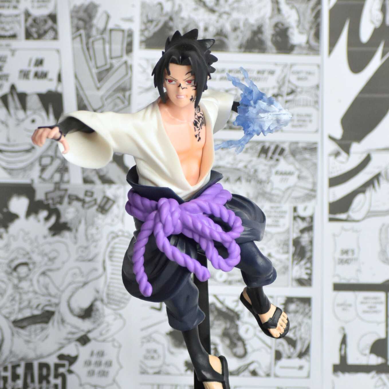 SoulAbiti Naruto Sasuke Uchiha Action Figure (21 cm) with Round Base Sasuke After Training with Orochimaru Curse Mark Figurine Ideal Gift for Anime Fans Multicolor - SoulAbiti