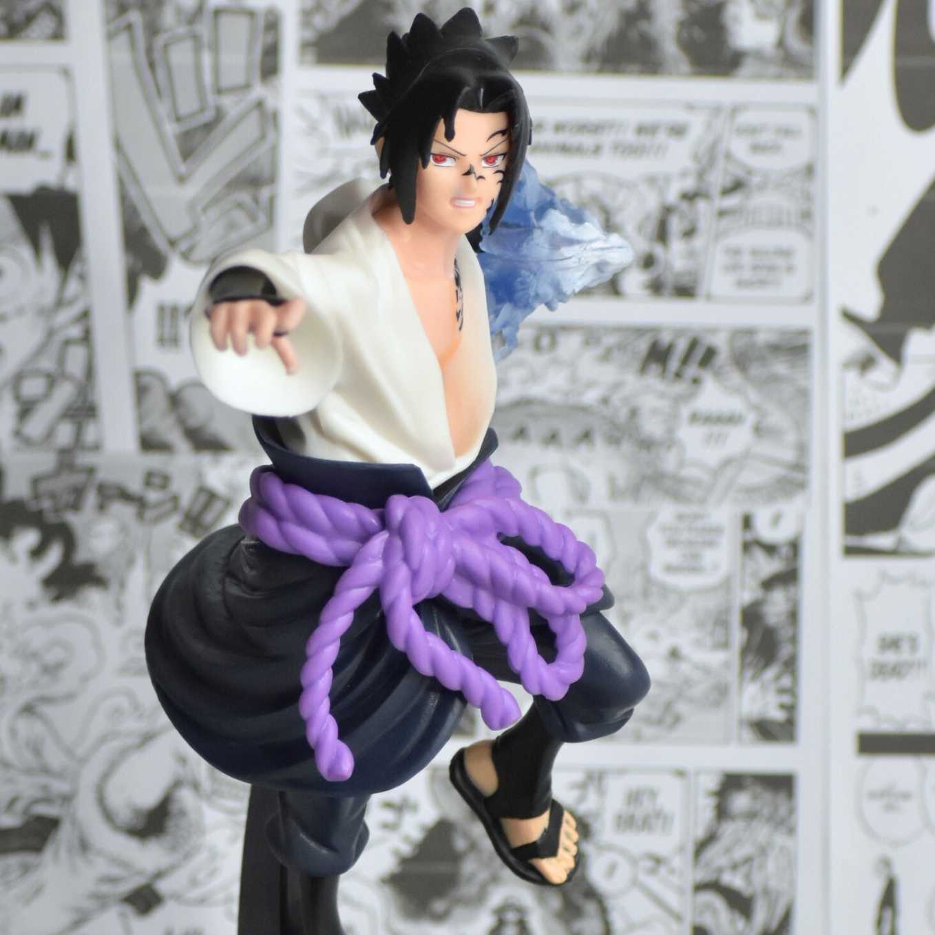 SoulAbiti Naruto Sasuke Uchiha Action Figure (21 cm) with Round Base Sasuke After Training with Orochimaru Curse Mark Figurine Ideal Gift for Anime Fans Multicolor - SoulAbiti