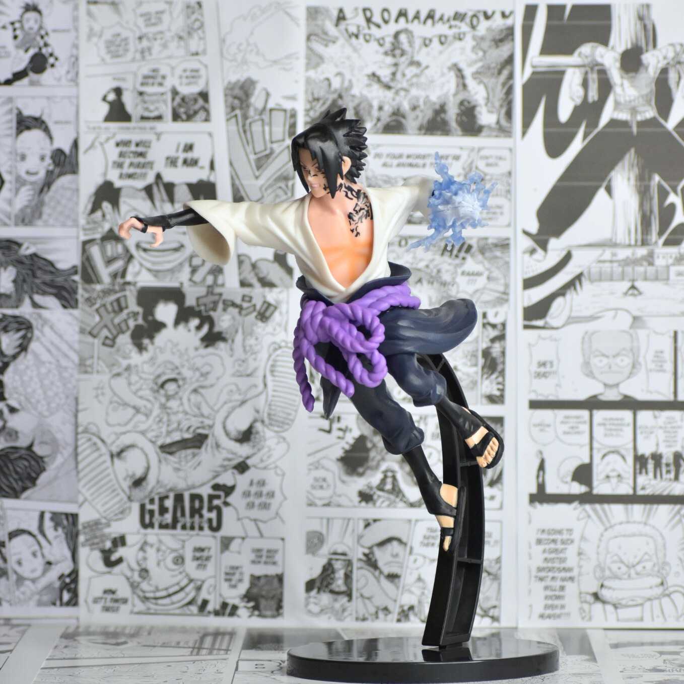 SoulAbiti Naruto Sasuke Uchiha Action Figure (21 cm) with Round Base Sasuke After Training with Orochimaru Curse Mark Figurine Ideal Gift for Anime Fans Multicolor - SoulAbiti